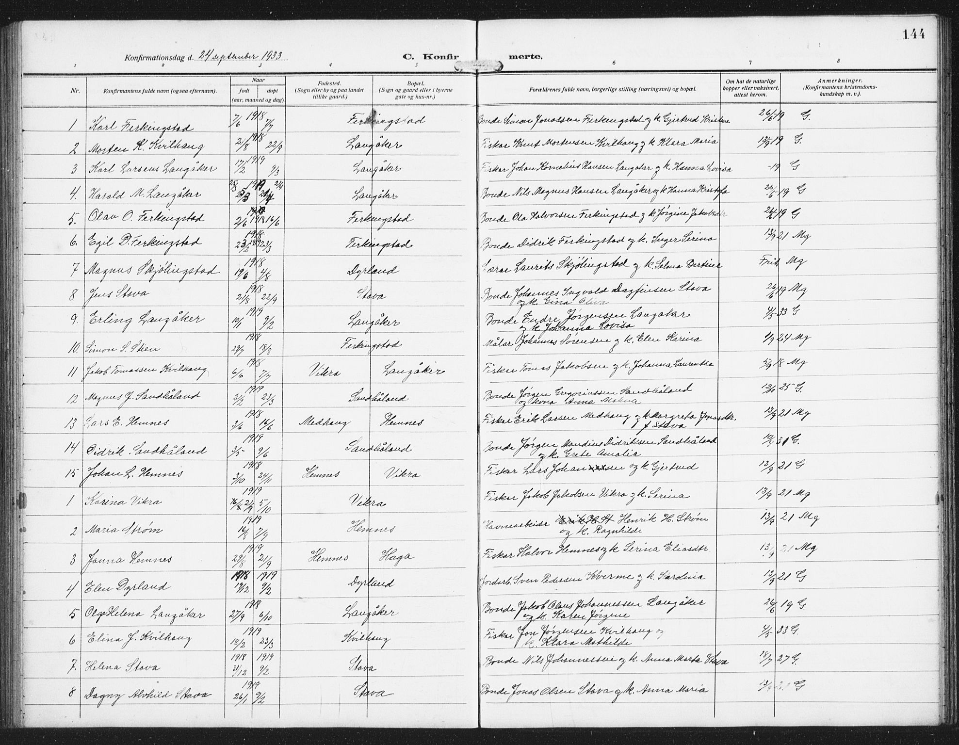 Skudenes sokneprestkontor, AV/SAST-A -101849/H/Ha/Hab/L0011: Klokkerbok nr. B 11, 1909-1943, s. 144