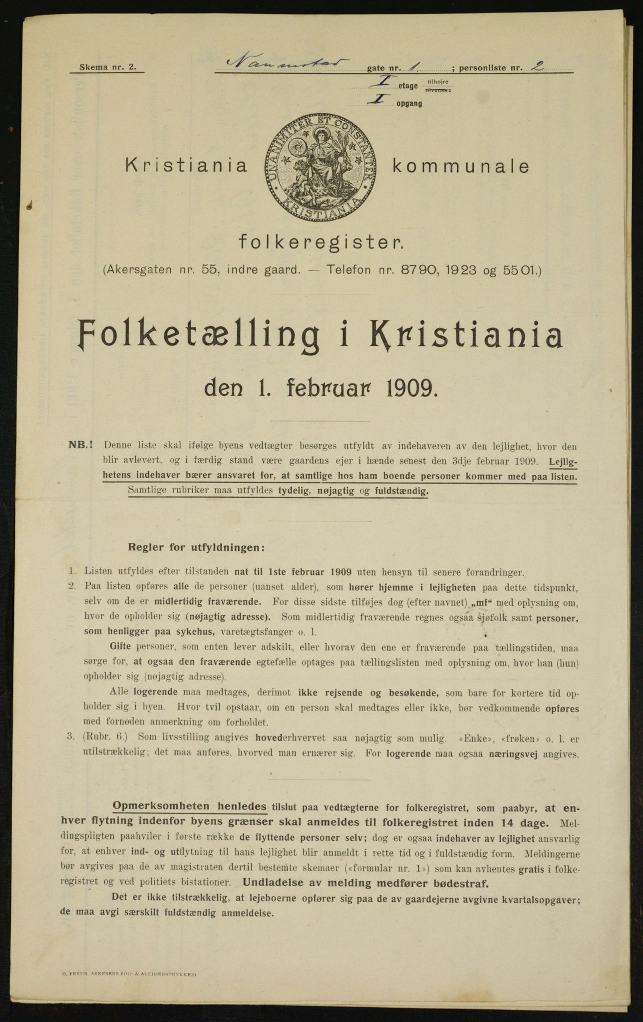 OBA, Kommunal folketelling 1.2.1909 for Kristiania kjøpstad, 1909, s. 62564