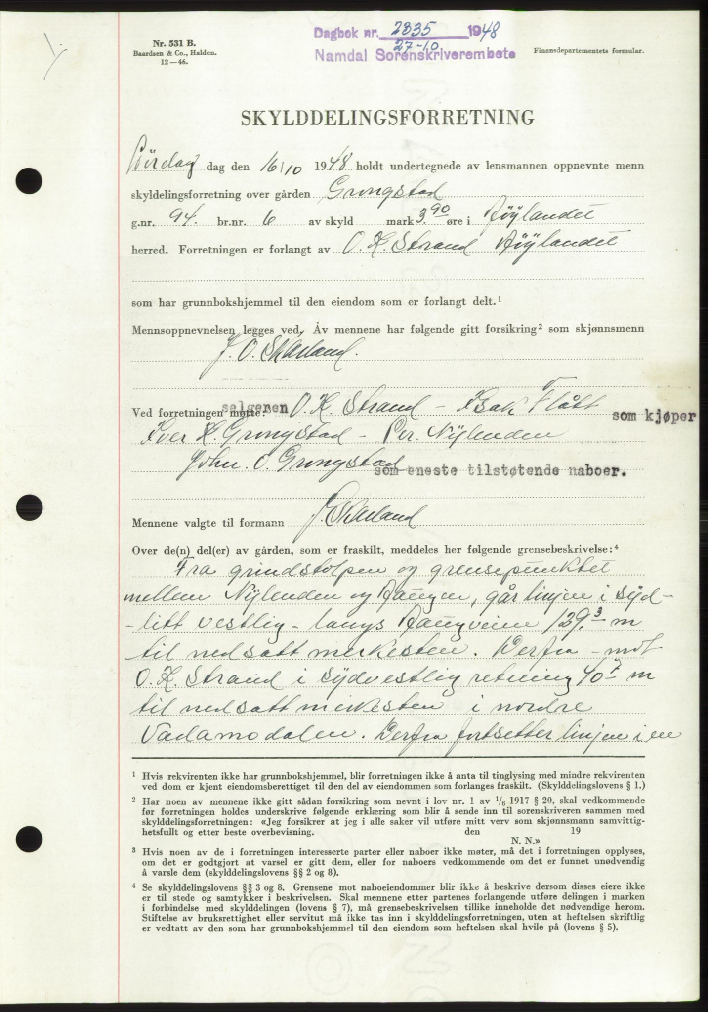 Namdal sorenskriveri, SAT/A-4133/1/2/2C: Pantebok nr. -, 1948-1948, Dagboknr: 2335/1948