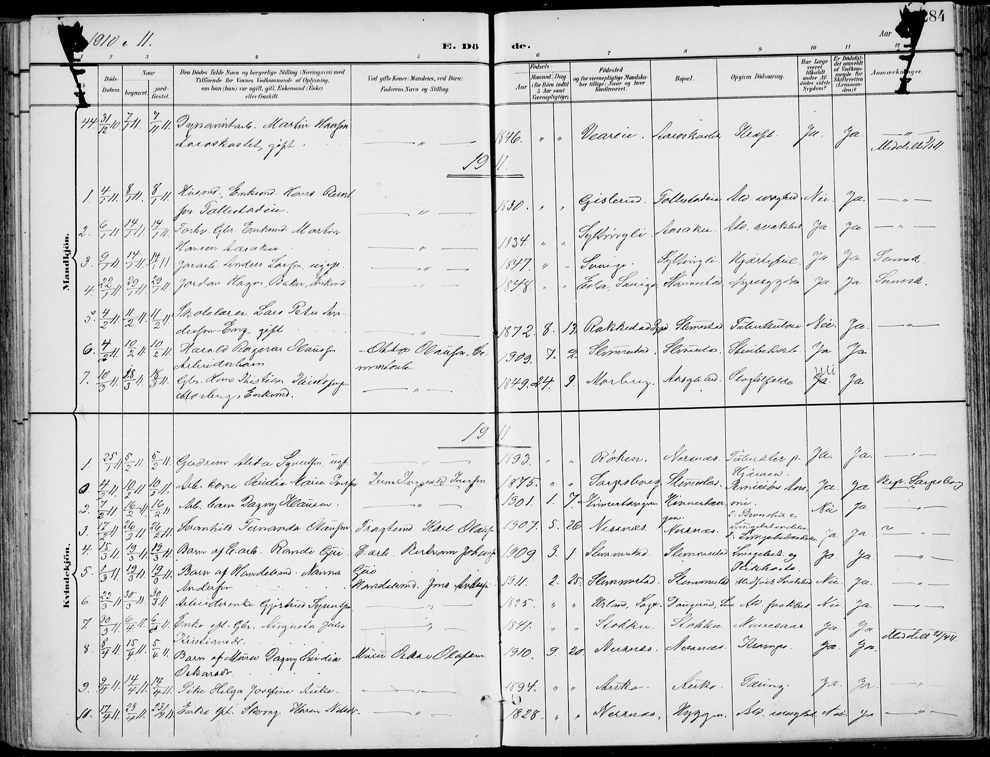 Røyken kirkebøker, AV/SAKO-A-241/F/Fa/L0009: Ministerialbok nr. 9, 1898-1911, s. 284