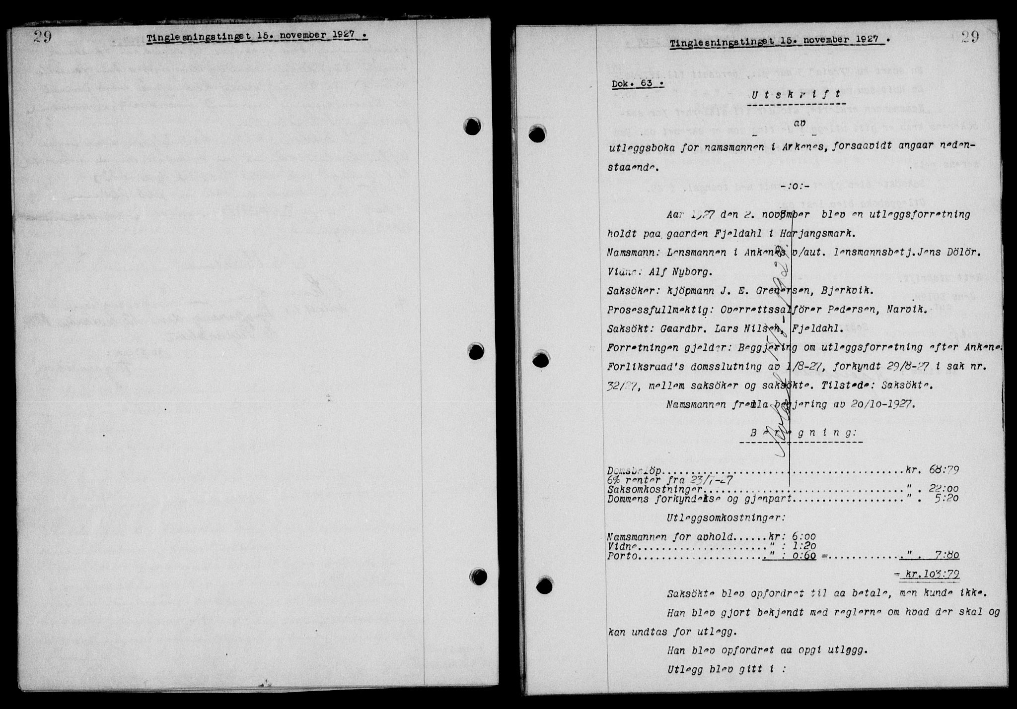Steigen og Ofoten sorenskriveri, SAT/A-0030/1/2/2C/L0015/0002: Pantebok nr. 16 og 17-I, 1927-1928, Tingl.dato: 15.11.1927