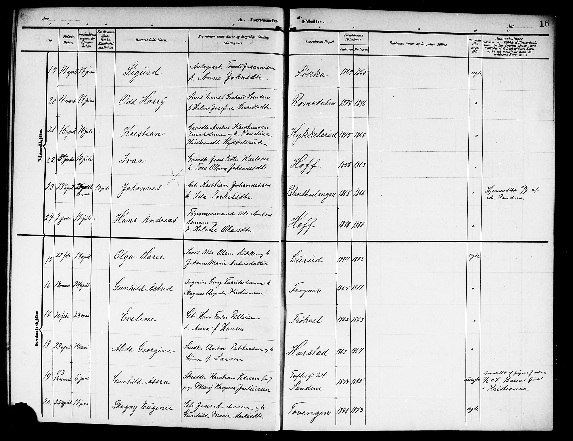 Askim prestekontor Kirkebøker, AV/SAO-A-10900/G/Ga/L0002: Klokkerbok nr. 2, 1903-1921, s. 16