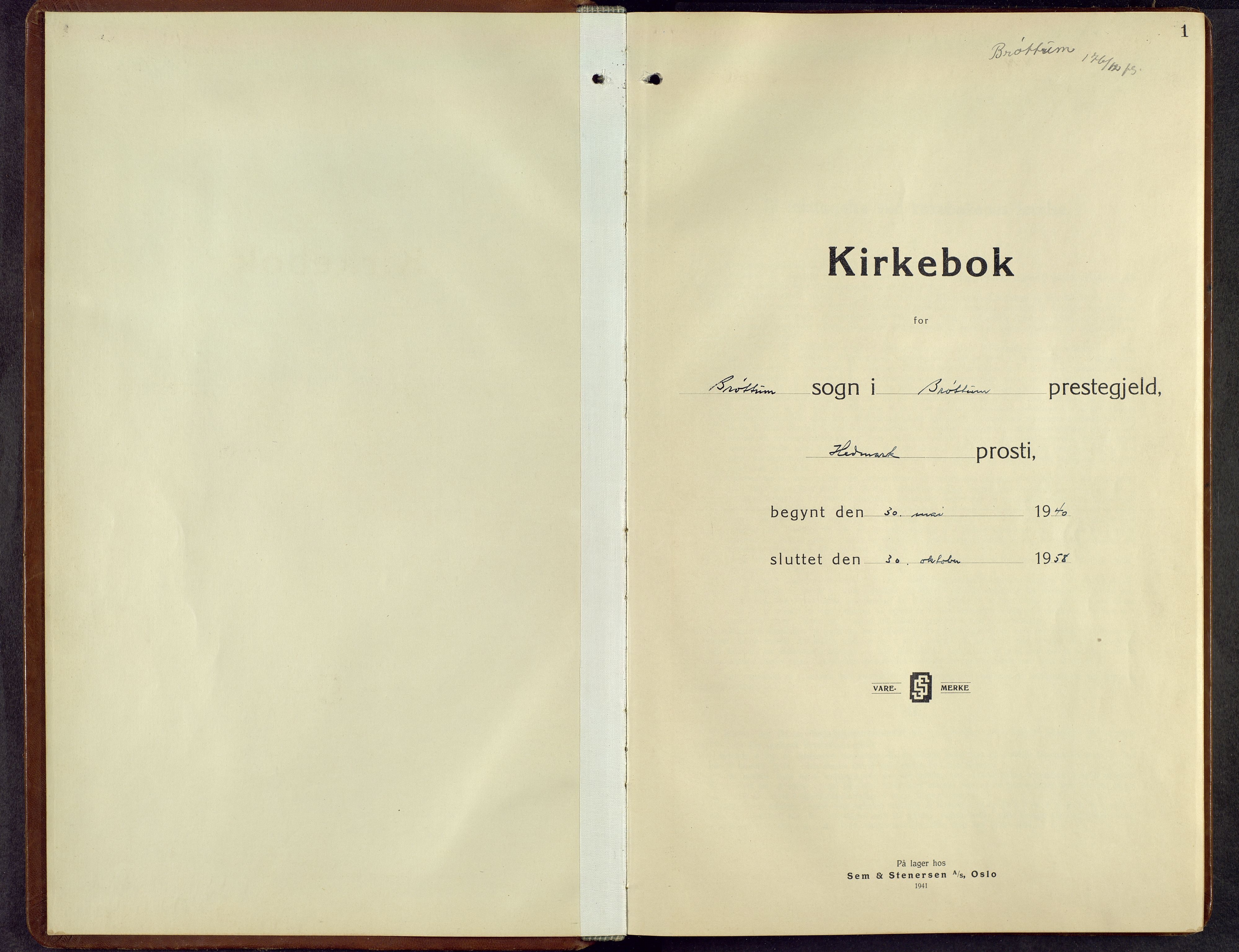 Brøttum prestekontor, AV/SAH-PREST-016/L/La/L0002: Klokkerbok nr. 2, 1940-1958, s. 1