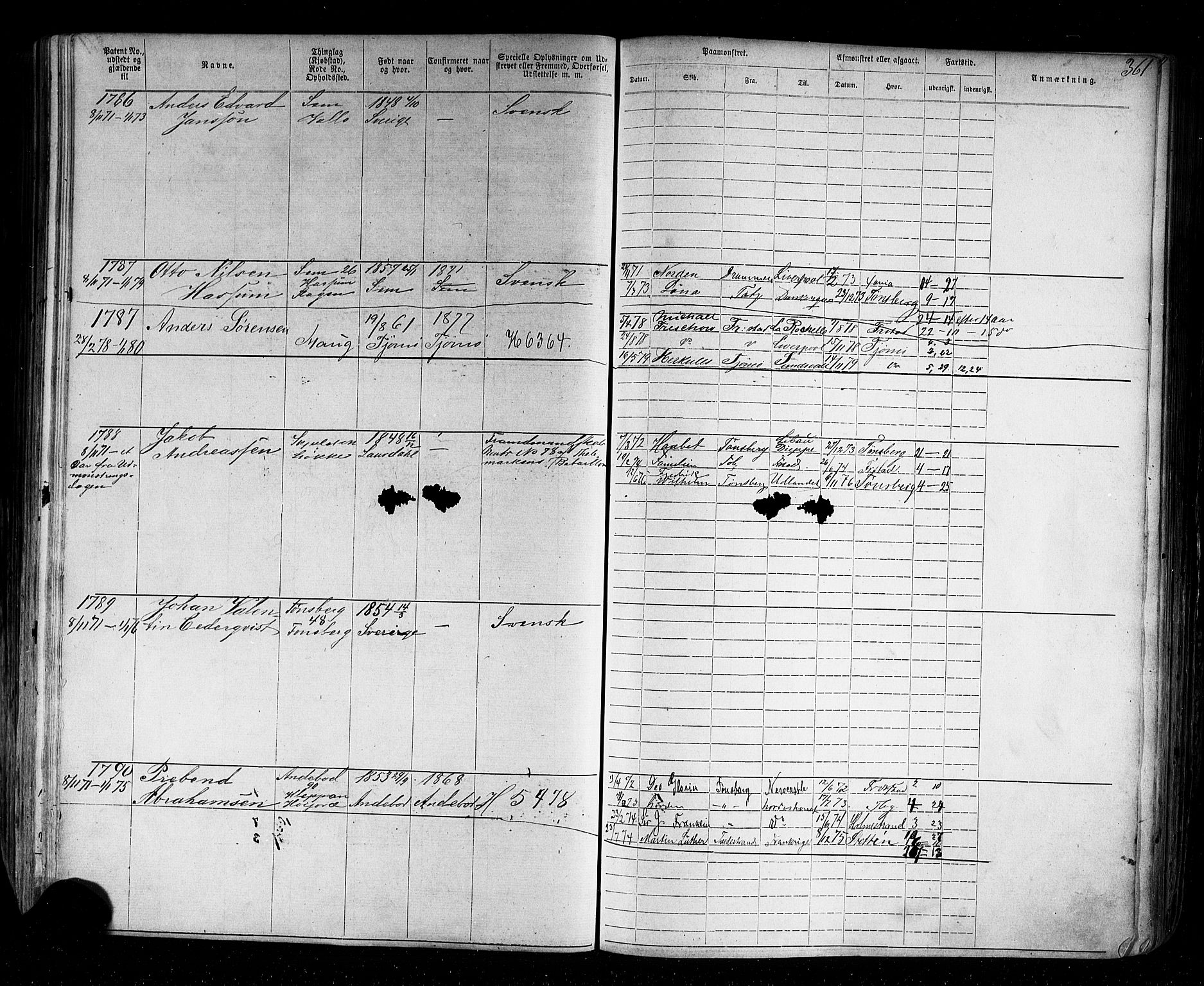 Tønsberg innrulleringskontor, AV/SAKO-A-786/F/Fb/L0002: Annotasjonsrulle Patent nr. 1-2635, 1869-1877, s. 398