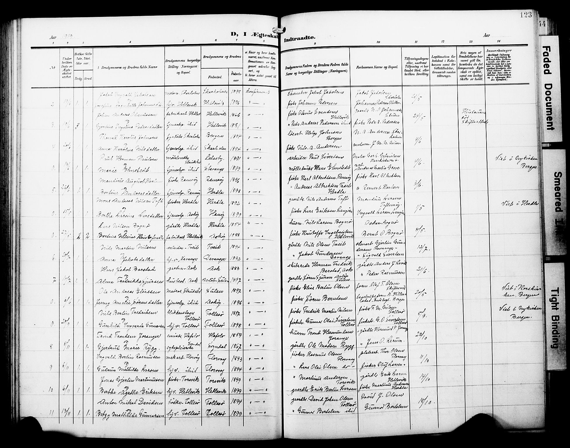 Askøy Sokneprestembete, AV/SAB-A-74101/H/Ha/Hab/Haba/L0014: Klokkerbok nr. A 14, 1904-1927, s. 123