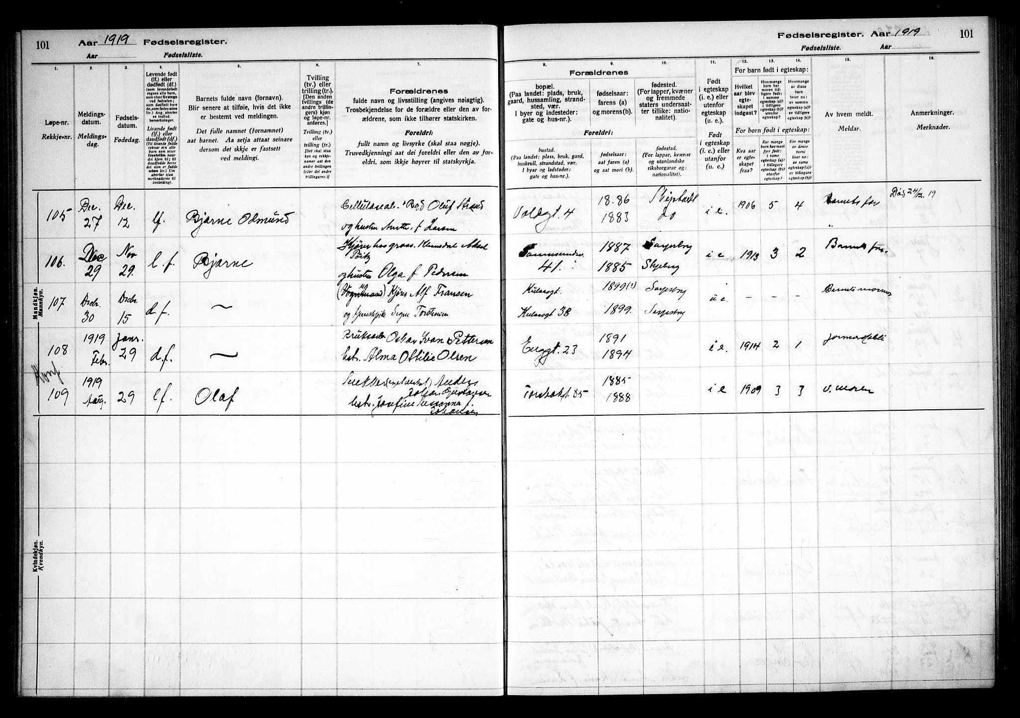 Sarpsborg prestekontor Kirkebøker, SAO/A-2006/J/Ja/L0001: Fødselsregister nr. 1, 1916-1922, s. 101