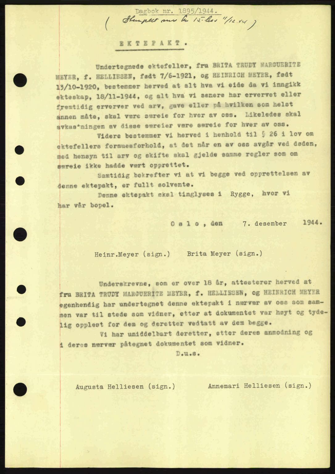 Moss sorenskriveri, SAO/A-10168: Pantebok nr. A13, 1944-1945, Dagboknr: 1895/1944