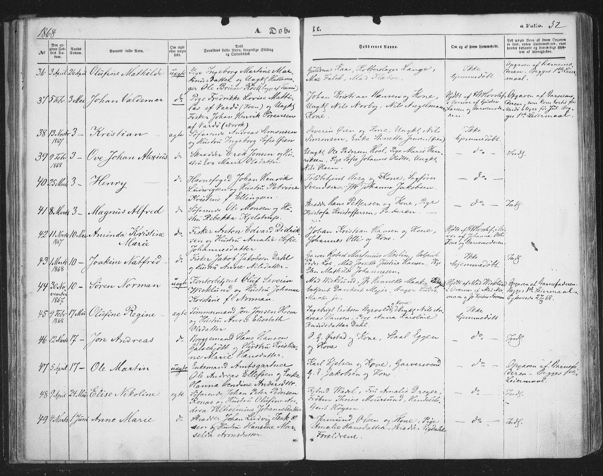 Tromsø sokneprestkontor/stiftsprosti/domprosti, AV/SATØ-S-1343/G/Ga/L0012kirke: Ministerialbok nr. 12, 1865-1871, s. 32
