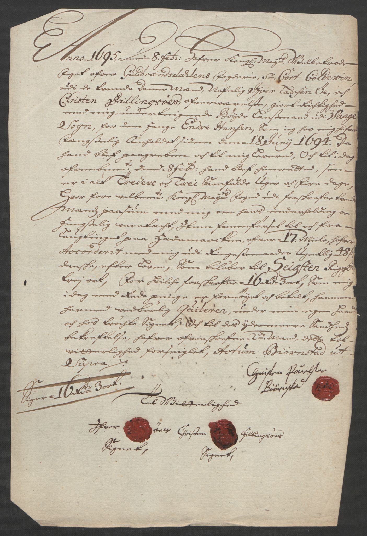 Rentekammeret inntil 1814, Reviderte regnskaper, Fogderegnskap, AV/RA-EA-4092/R17/L1169: Fogderegnskap Gudbrandsdal, 1695, s. 188