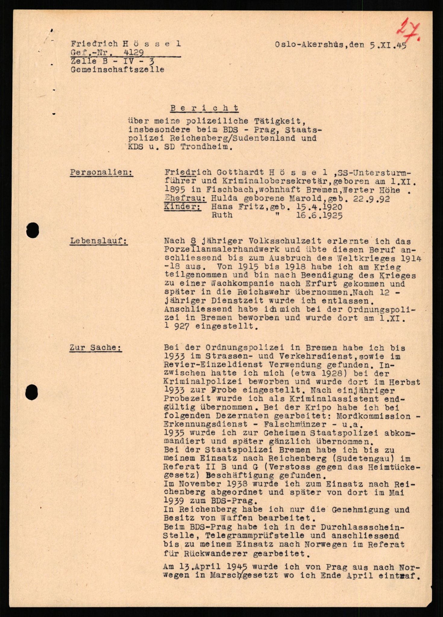 Forsvaret, Forsvarets overkommando II, RA/RAFA-3915/D/Db/L0014: CI Questionaires. Tyske okkupasjonsstyrker i Norge. Tyskere., 1945-1946, s. 337