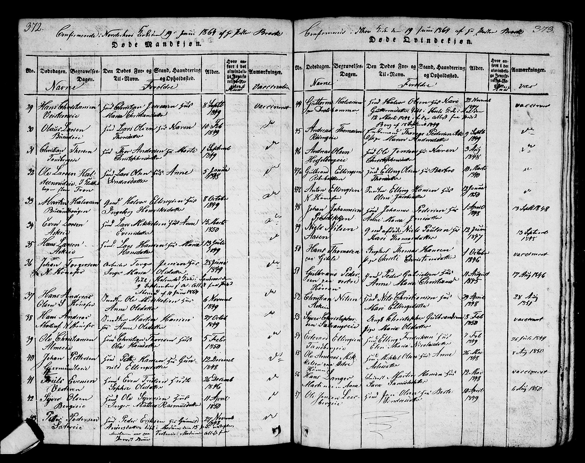 Norderhov kirkebøker, AV/SAKO-A-237/G/Ga/L0002: Klokkerbok nr. I 2, 1814-1867, s. 372-373
