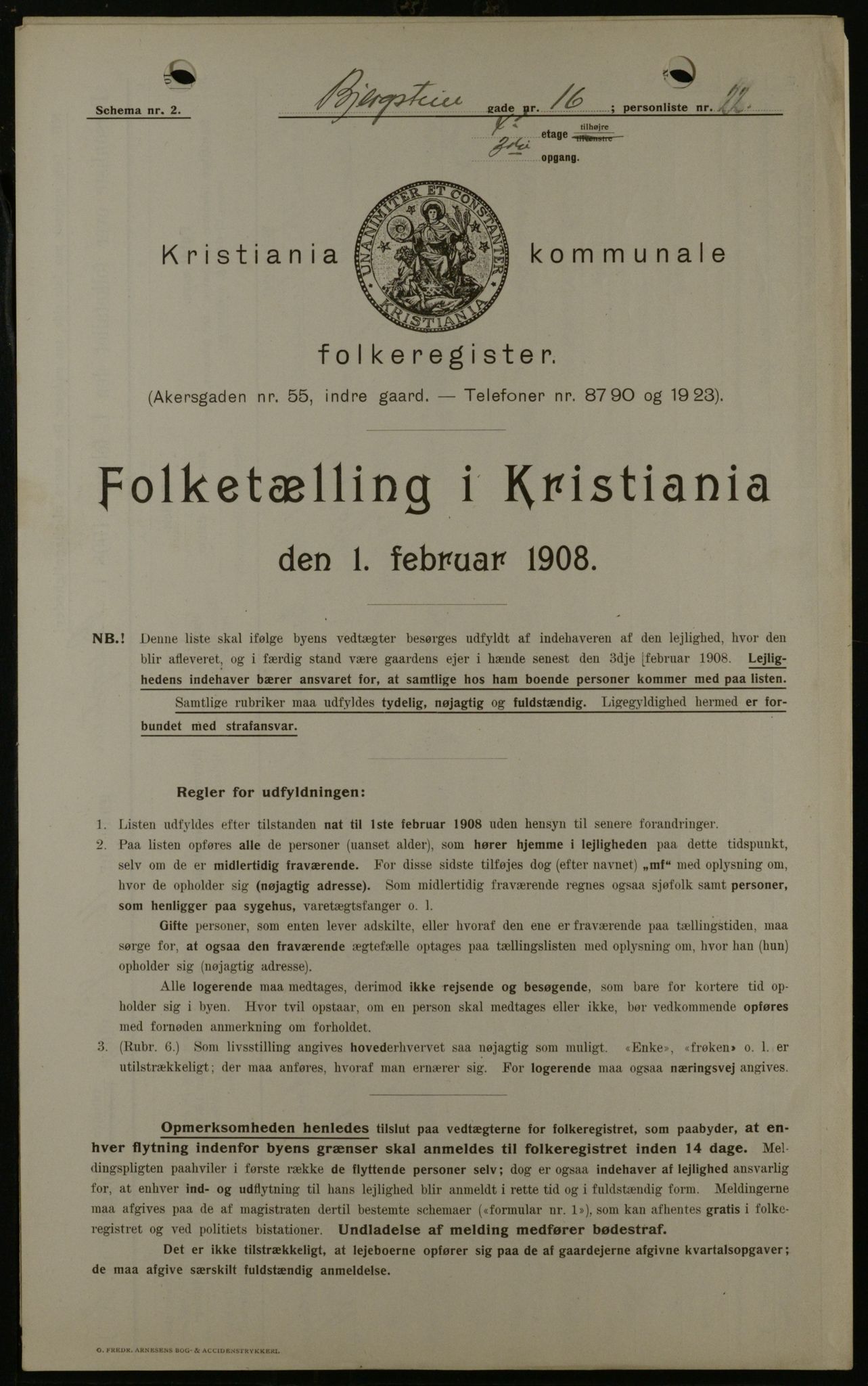 OBA, Kommunal folketelling 1.2.1908 for Kristiania kjøpstad, 1908, s. 4546