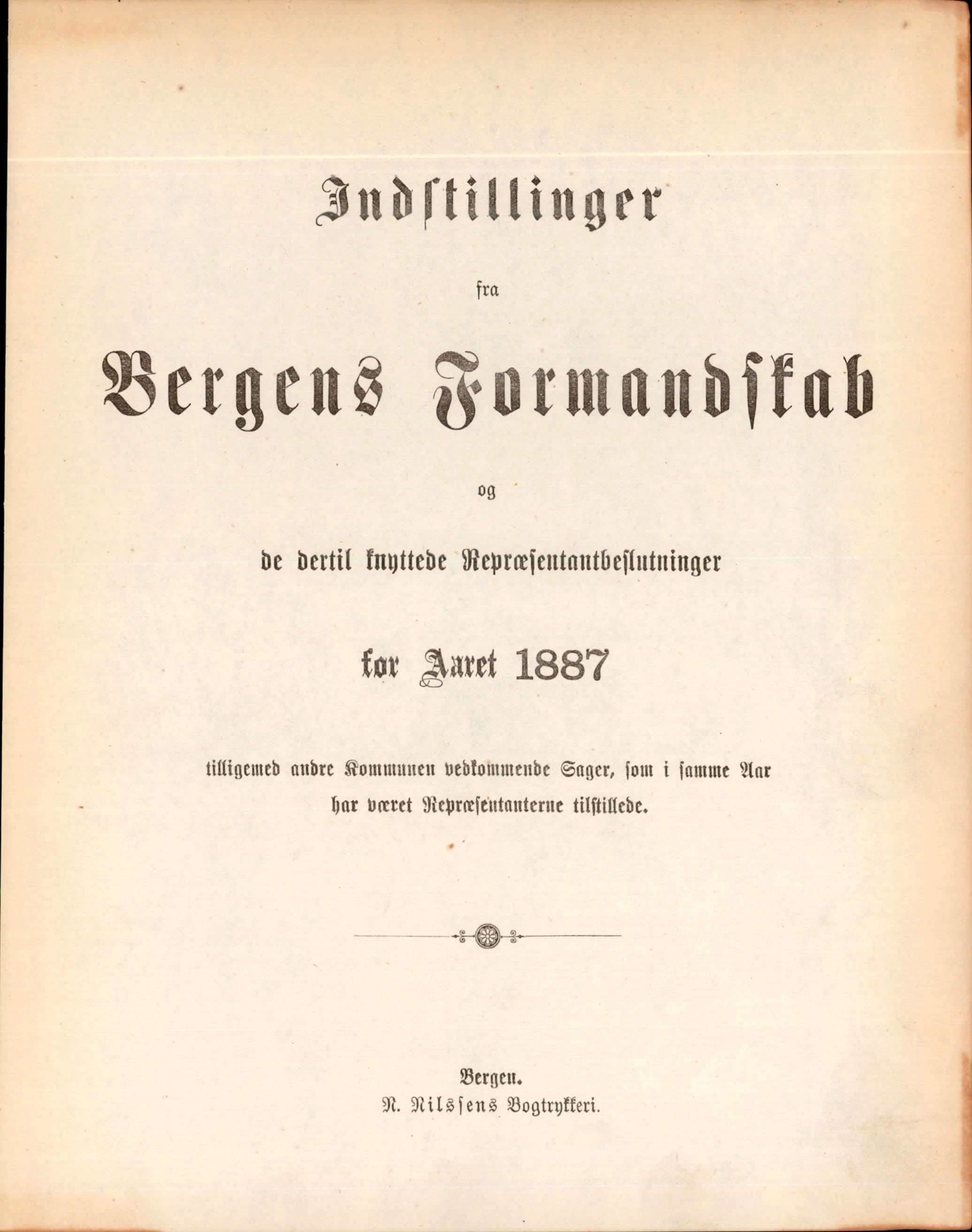 Bergen kommune. Formannskapet, BBA/A-0003/Ad/L0042: Bergens Kommuneforhandlinger, 1887