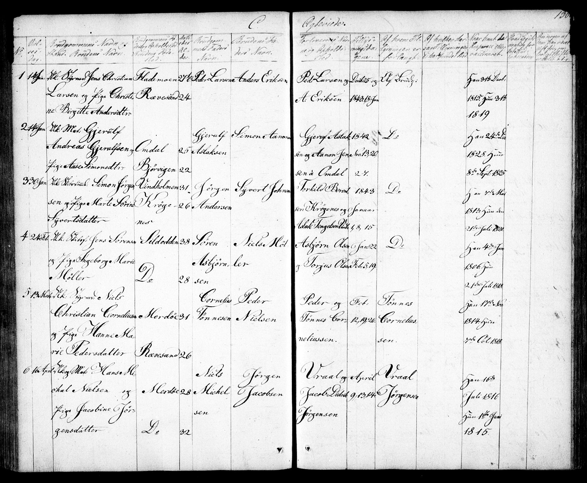 Tromøy sokneprestkontor, AV/SAK-1111-0041/F/Fb/L0001: Klokkerbok nr. B 1, 1843-1850, s. 130