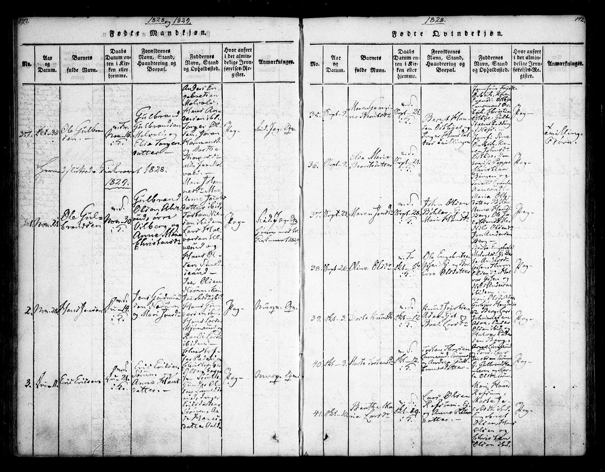 Sørum prestekontor Kirkebøker, AV/SAO-A-10303/F/Fa/L0003: Ministerialbok nr. I 3, 1814-1829, s. 171-172