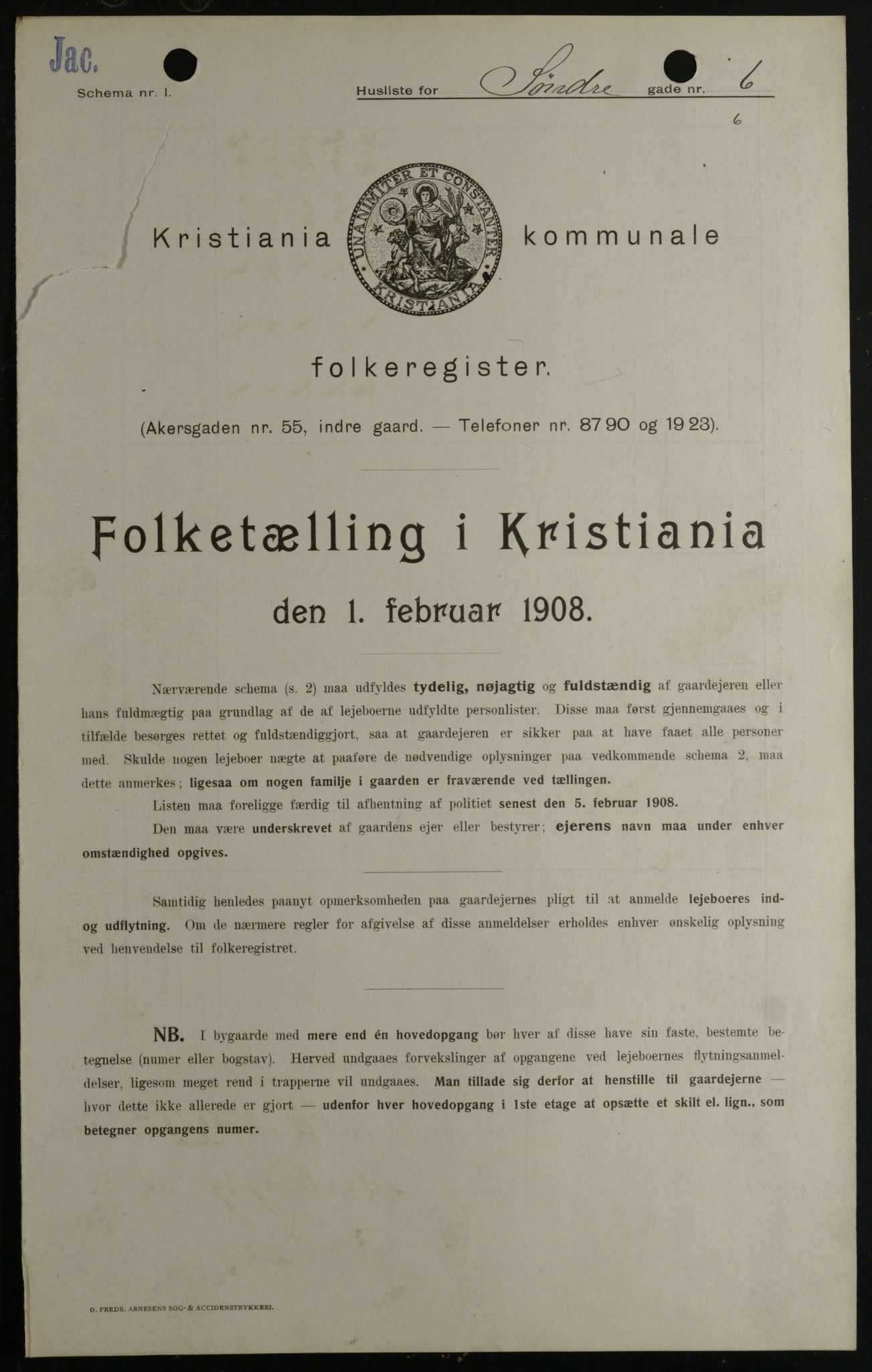 OBA, Kommunal folketelling 1.2.1908 for Kristiania kjøpstad, 1908, s. 95587