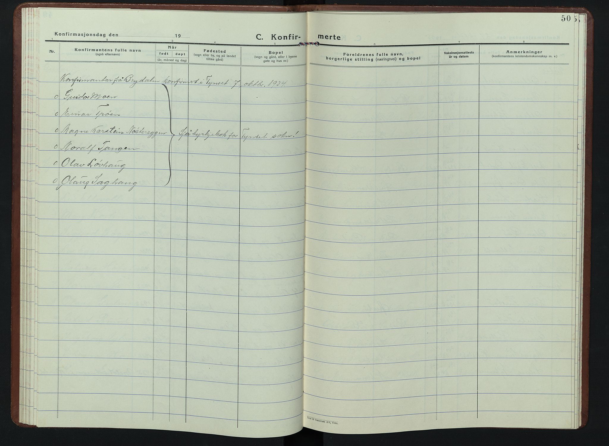 Tynset prestekontor, AV/SAH-PREST-058/H/Ha/Hab/L0013: Klokkerbok nr. 13, 1930-1946, s. 50