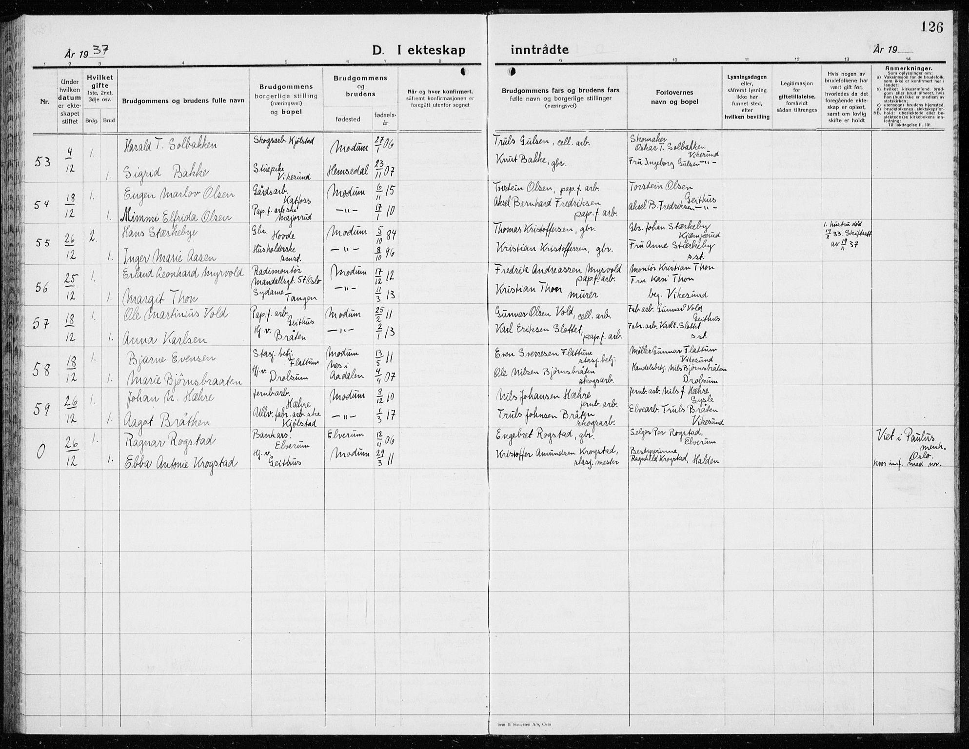 Modum kirkebøker, AV/SAKO-A-234/G/Ga/L0013: Klokkerbok nr. I 13, 1925-1938, s. 126