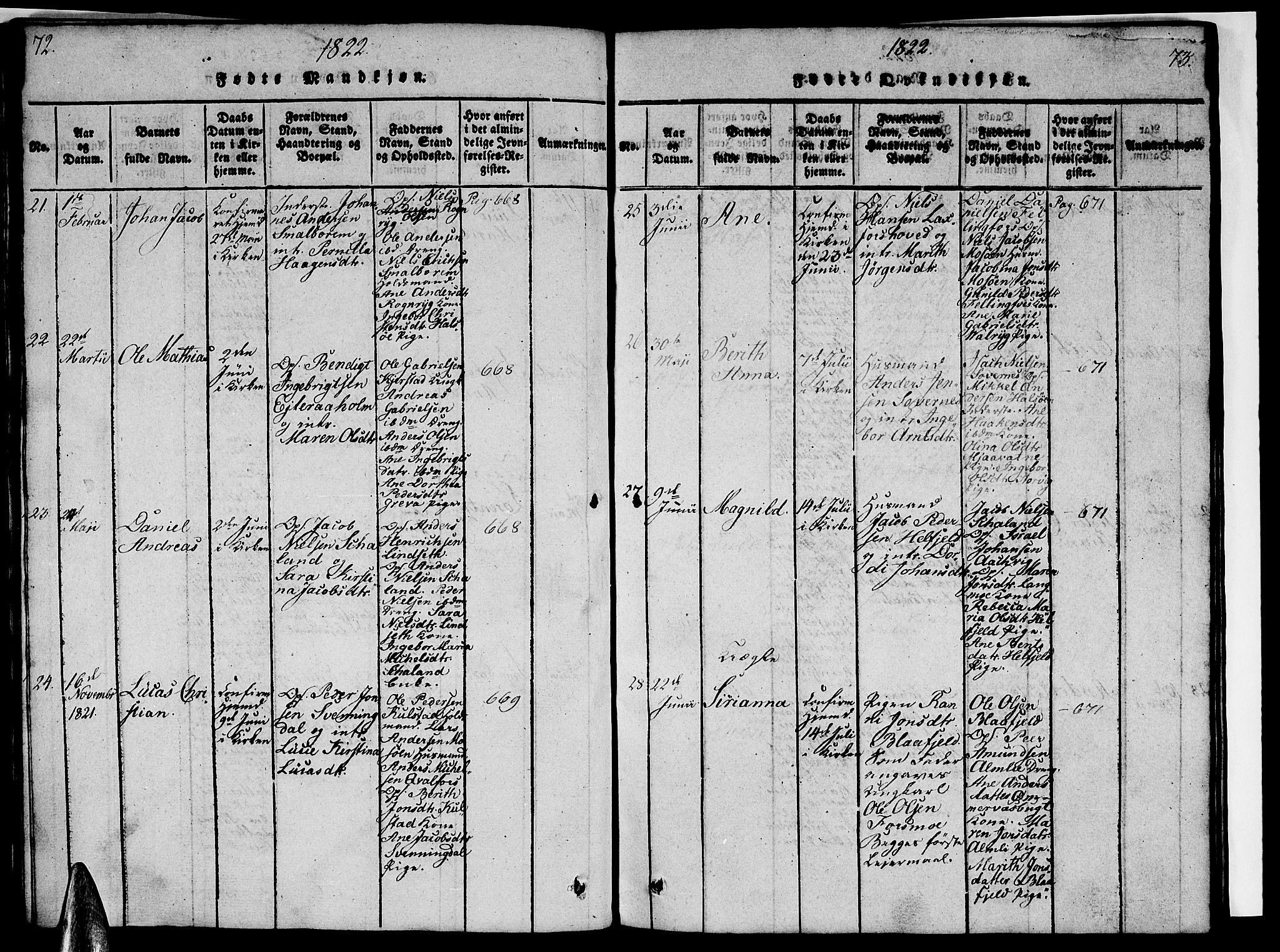 Ministerialprotokoller, klokkerbøker og fødselsregistre - Nordland, AV/SAT-A-1459/820/L0299: Klokkerbok nr. 820C01, 1820-1825, s. 72-73