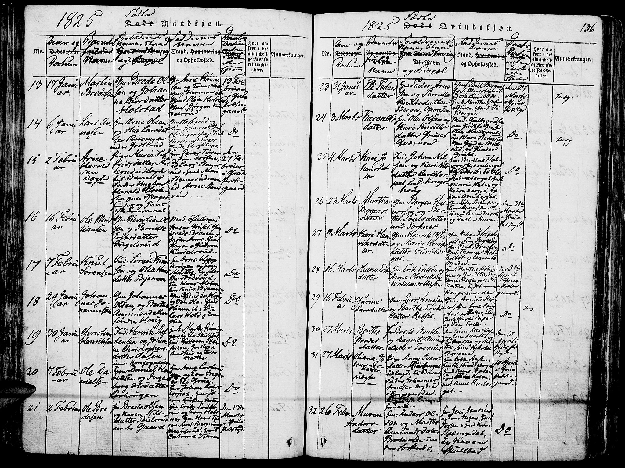 Grue prestekontor, AV/SAH-PREST-036/H/Ha/Haa/L0006: Ministerialbok nr. 6, 1814-1830, s. 136