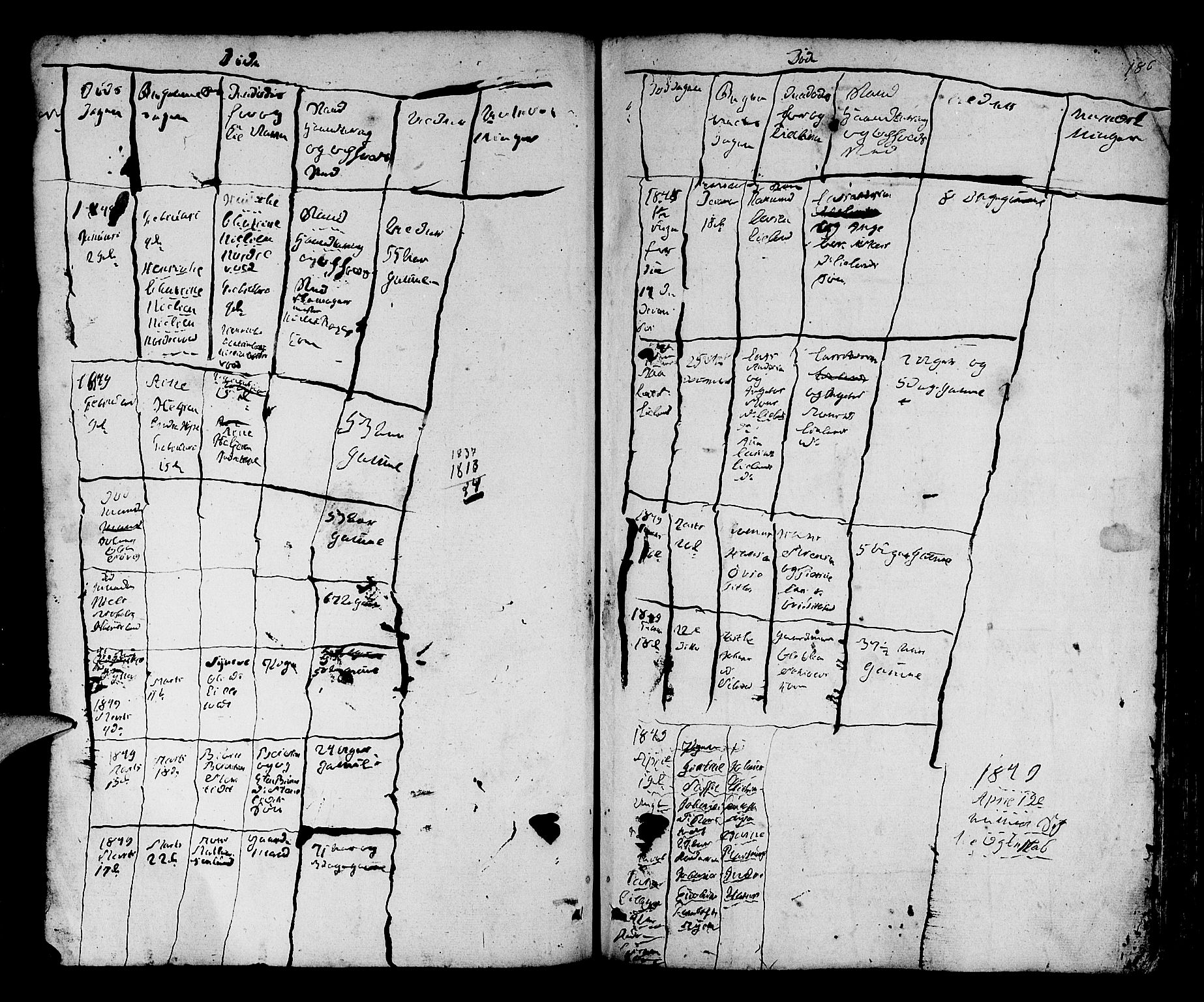 Fana Sokneprestembete, SAB/A-75101/H/Hab/Habb/L0001: Klokkerbok nr. B 1, 1837-1855, s. 186