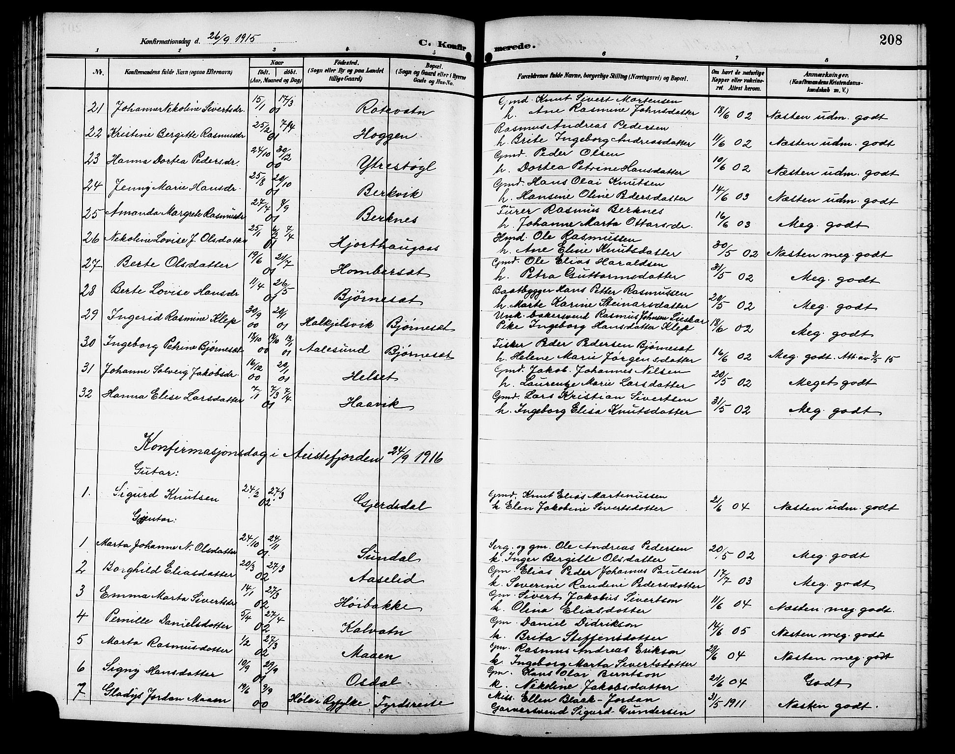 Ministerialprotokoller, klokkerbøker og fødselsregistre - Møre og Romsdal, SAT/A-1454/511/L0159: Klokkerbok nr. 511C05, 1902-1920, s. 208