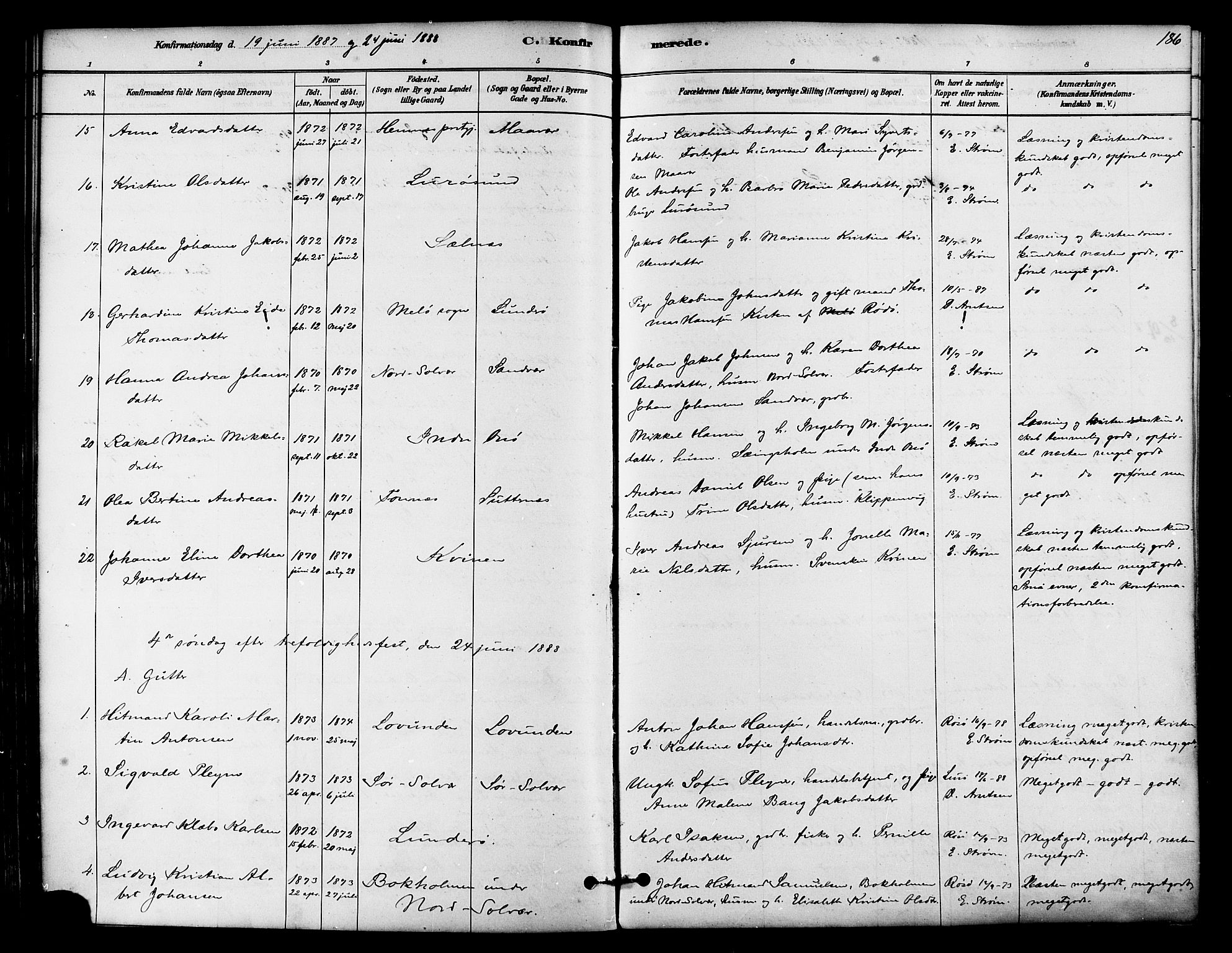 Ministerialprotokoller, klokkerbøker og fødselsregistre - Nordland, SAT/A-1459/839/L0568: Ministerialbok nr. 839A05, 1880-1902, s. 186