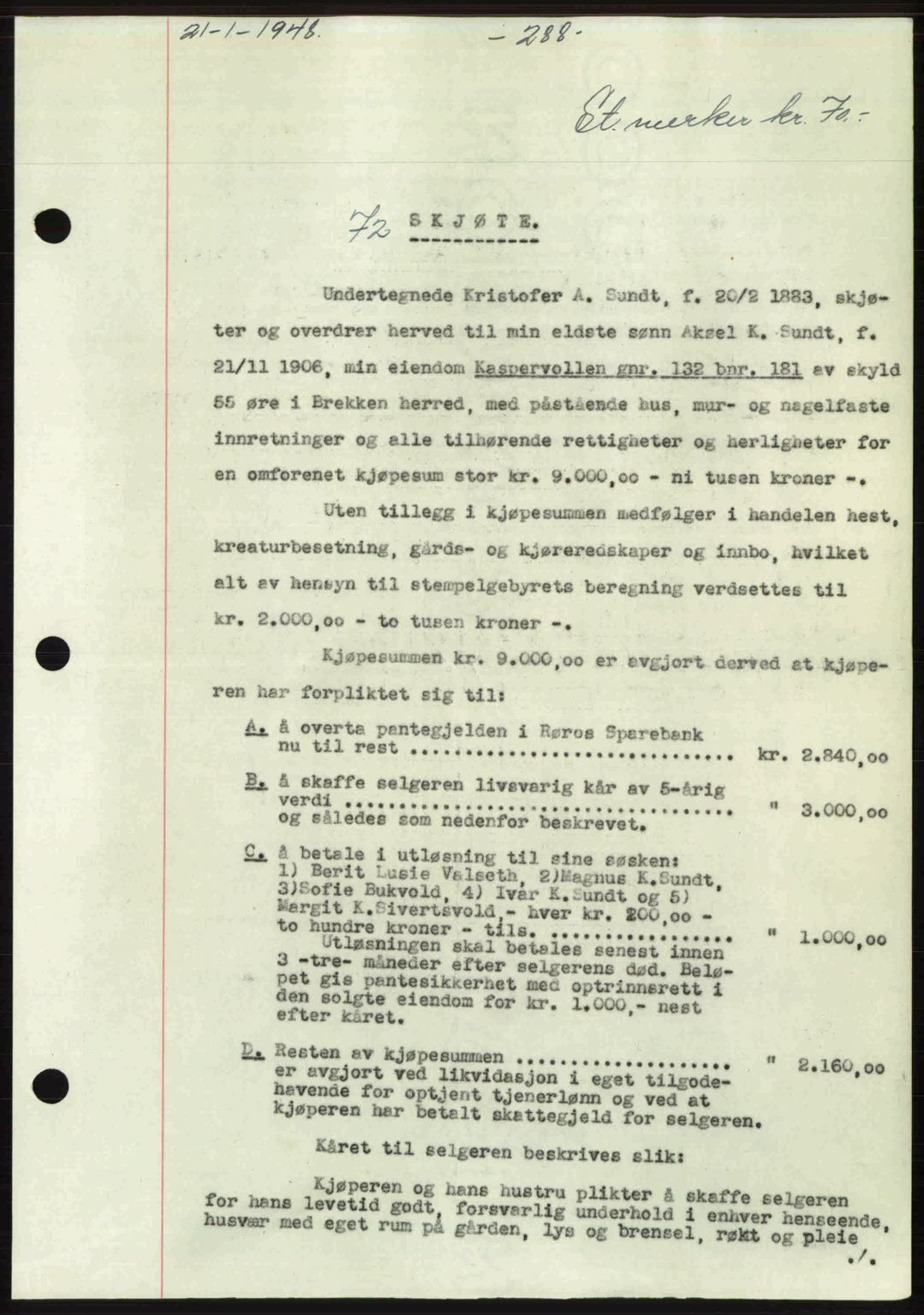 Gauldal sorenskriveri, SAT/A-0014/1/2/2C: Pantebok nr. A5, 1947-1948, Dagboknr: 72/1948