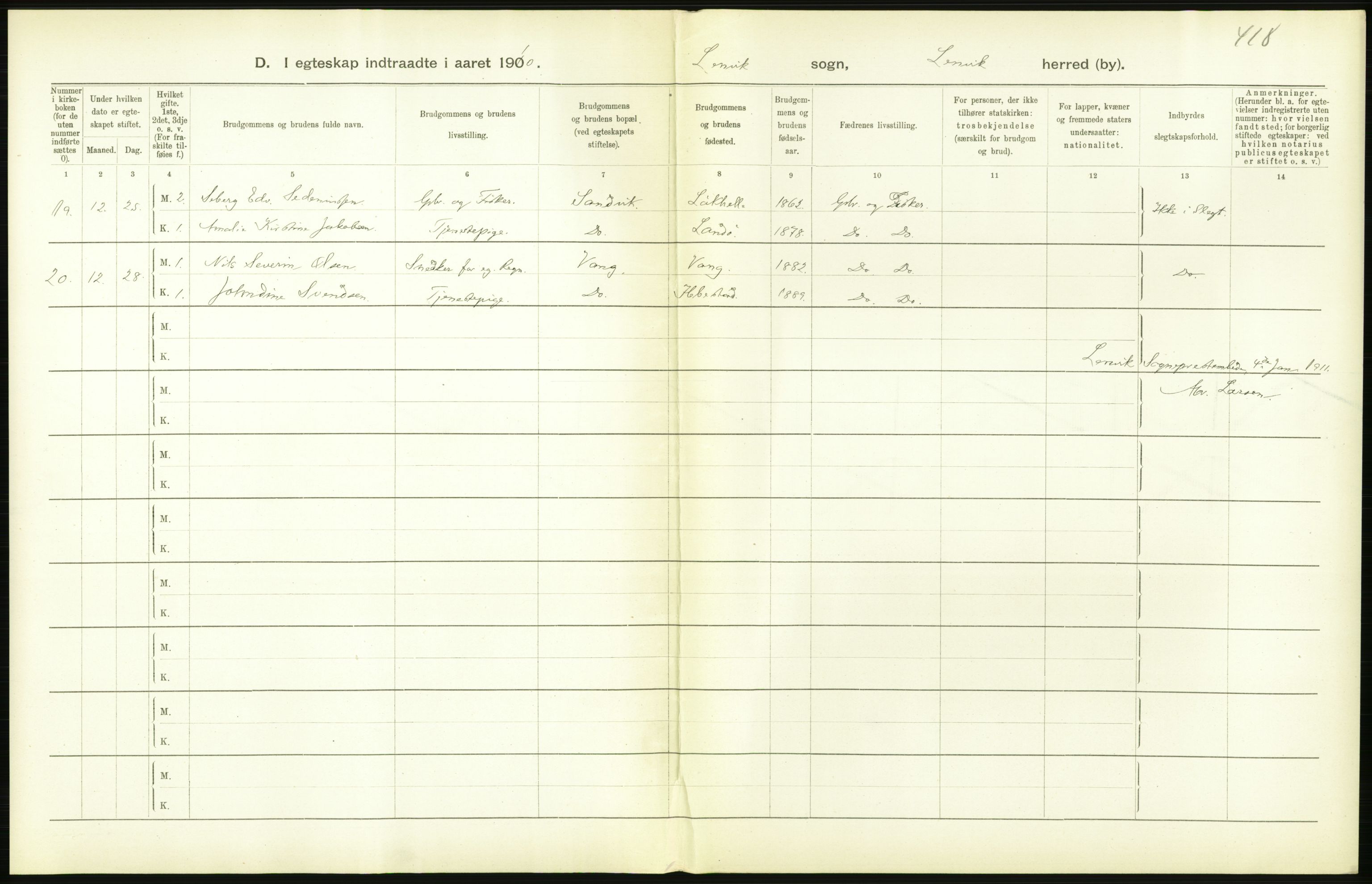 Statistisk sentralbyrå, Sosiodemografiske emner, Befolkning, AV/RA-S-2228/D/Df/Dfa/Dfah/L0044: Tromsø amt: Gifte, døde, dødfødte. Bygder og byer., 1910, s. 106