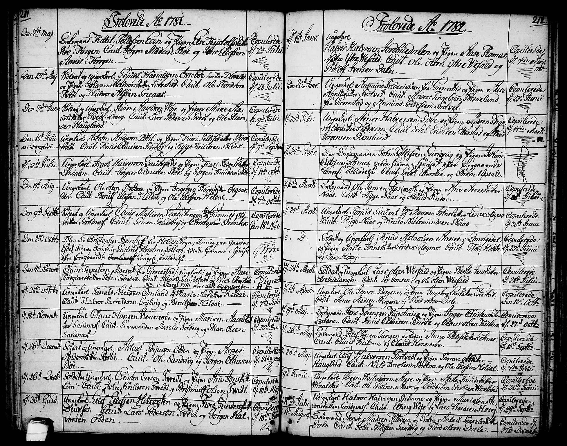 Drangedal kirkebøker, AV/SAKO-A-258/F/Fa/L0003: Ministerialbok nr. 3, 1768-1814, s. 211-212