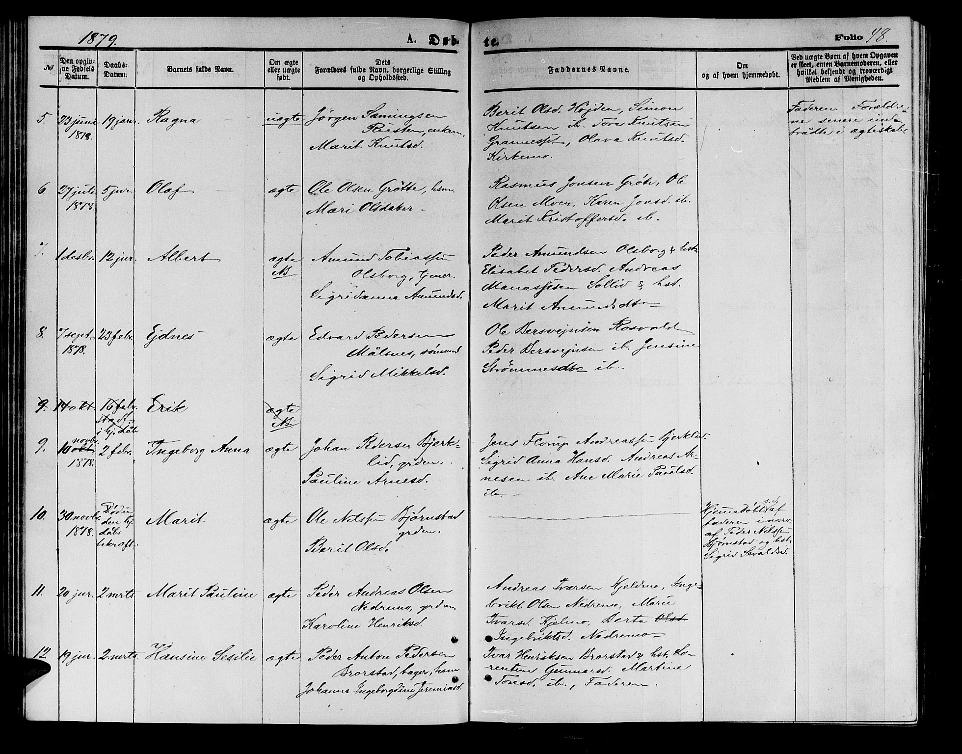 Målselv sokneprestembete, AV/SATØ-S-1311/G/Ga/Gab/L0003klokker: Klokkerbok nr. 3, 1874-1885, s. 48