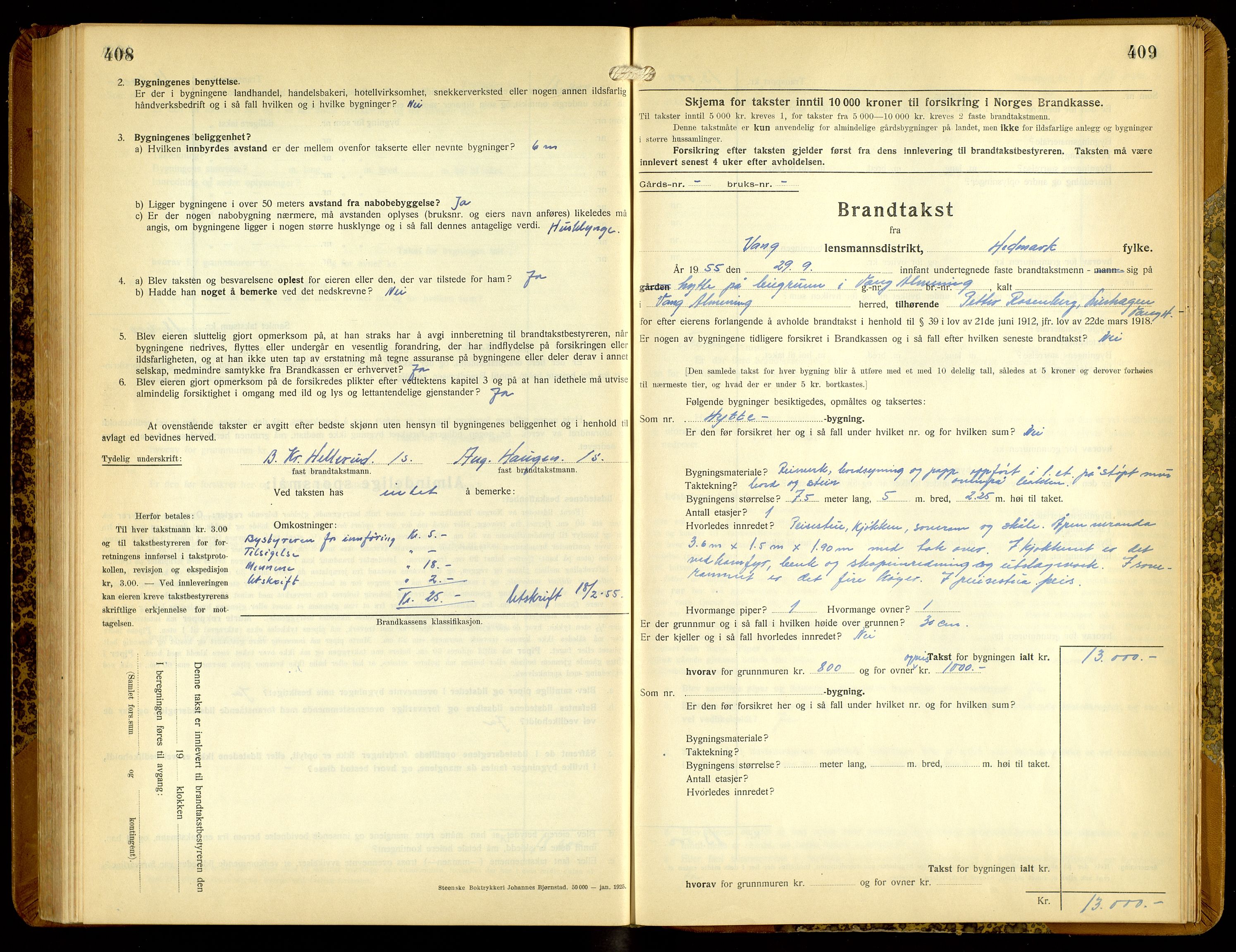 Norges Brannkasse, Vang, Hedmark, SAH/NBRANV-005/F/L0010: Branntakstprotokoll, 1934-1955, s. 408-409