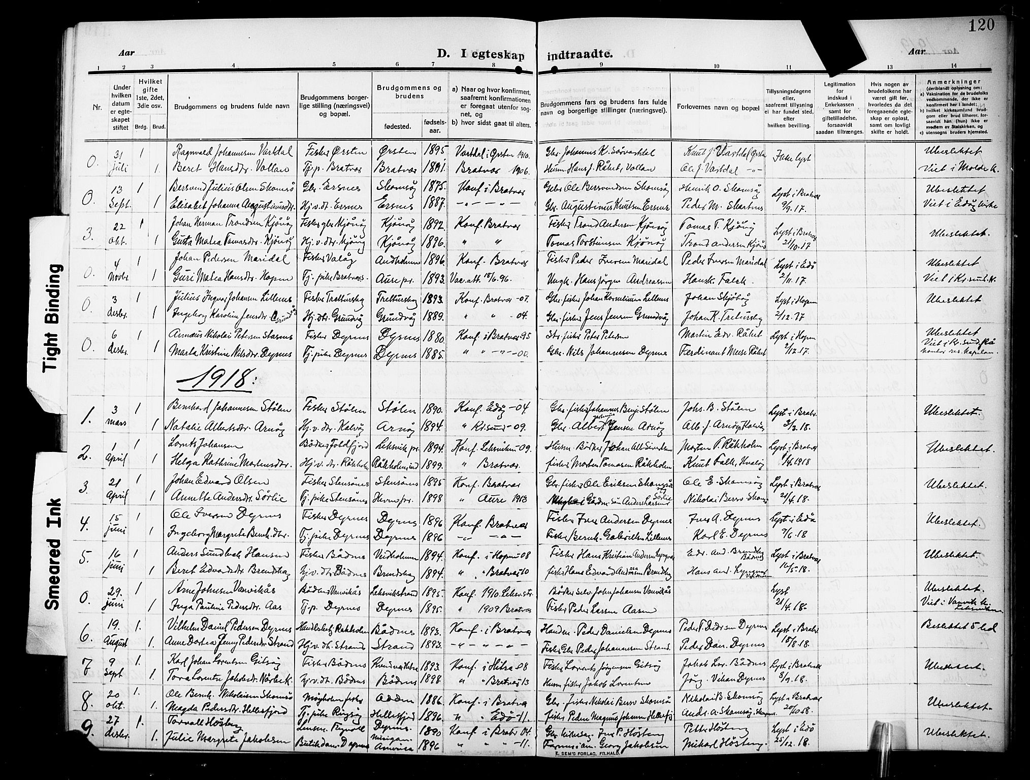 Ministerialprotokoller, klokkerbøker og fødselsregistre - Møre og Romsdal, AV/SAT-A-1454/582/L0949: Klokkerbok nr. 582C01, 1909-1925, s. 120