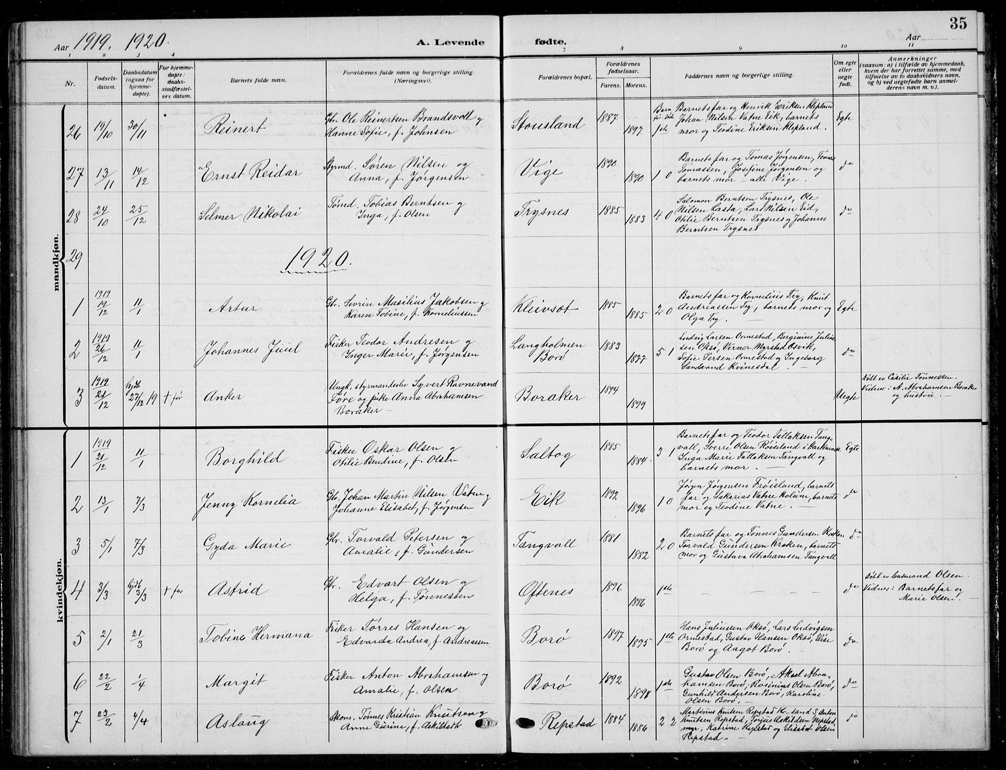 Søgne sokneprestkontor, SAK/1111-0037/F/Fb/Fbb/L0007: Klokkerbok nr. B 7, 1912-1931, s. 35