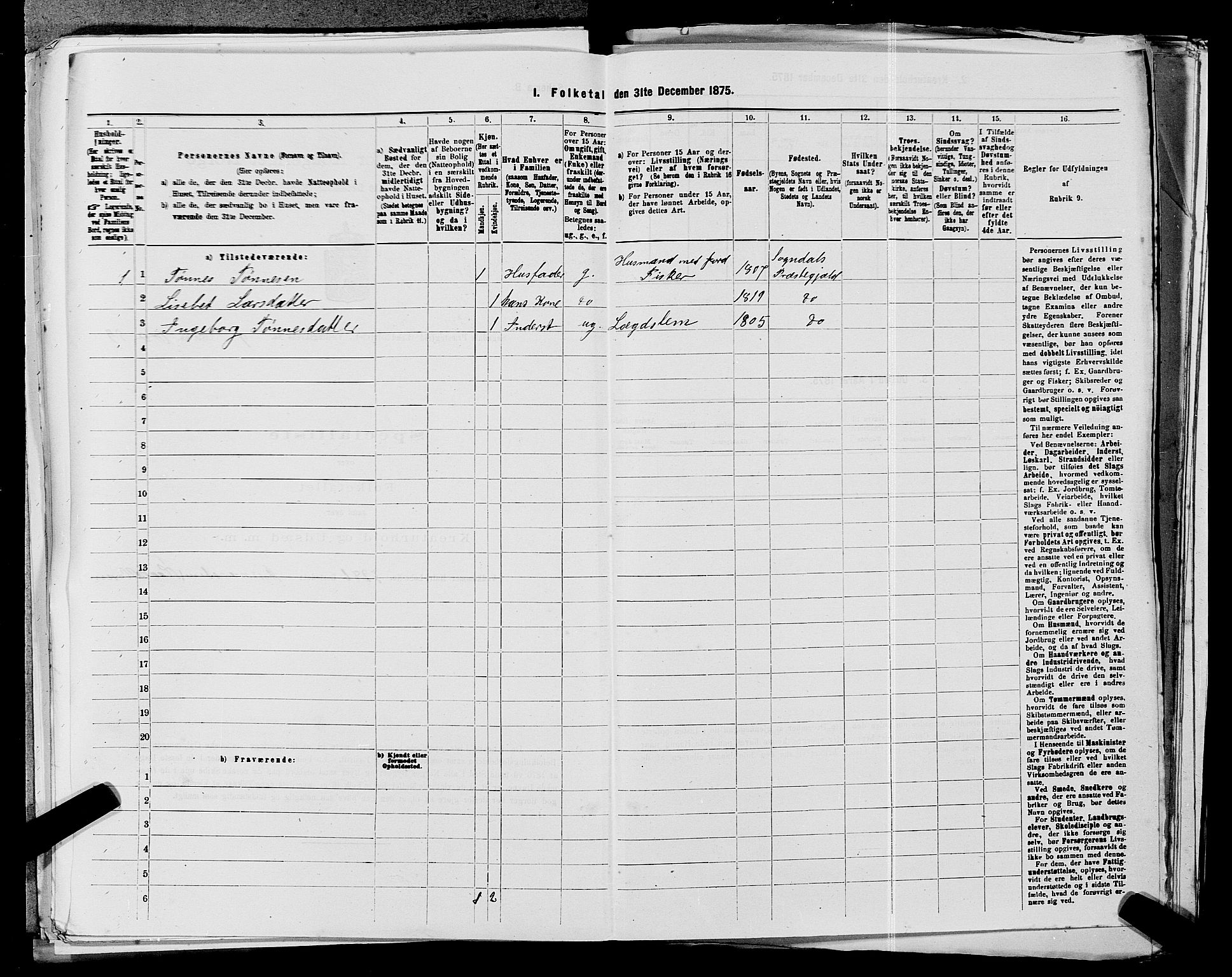 SAST, Folketelling 1875 for 1111L Sokndal prestegjeld, Sokndal landsokn, 1875, s. 926