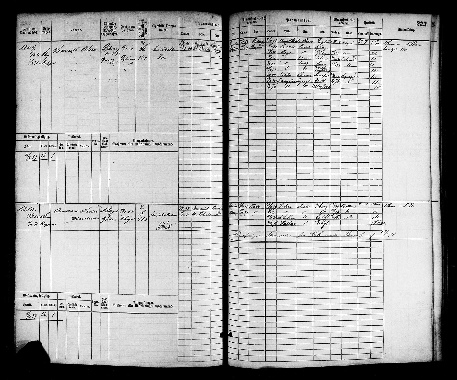 Tvedestrand mønstringskrets, SAK/2031-0011/F/Fb/L0002: Hovedrulle nr 767-1528, R-3, 1868-1900, s. 227