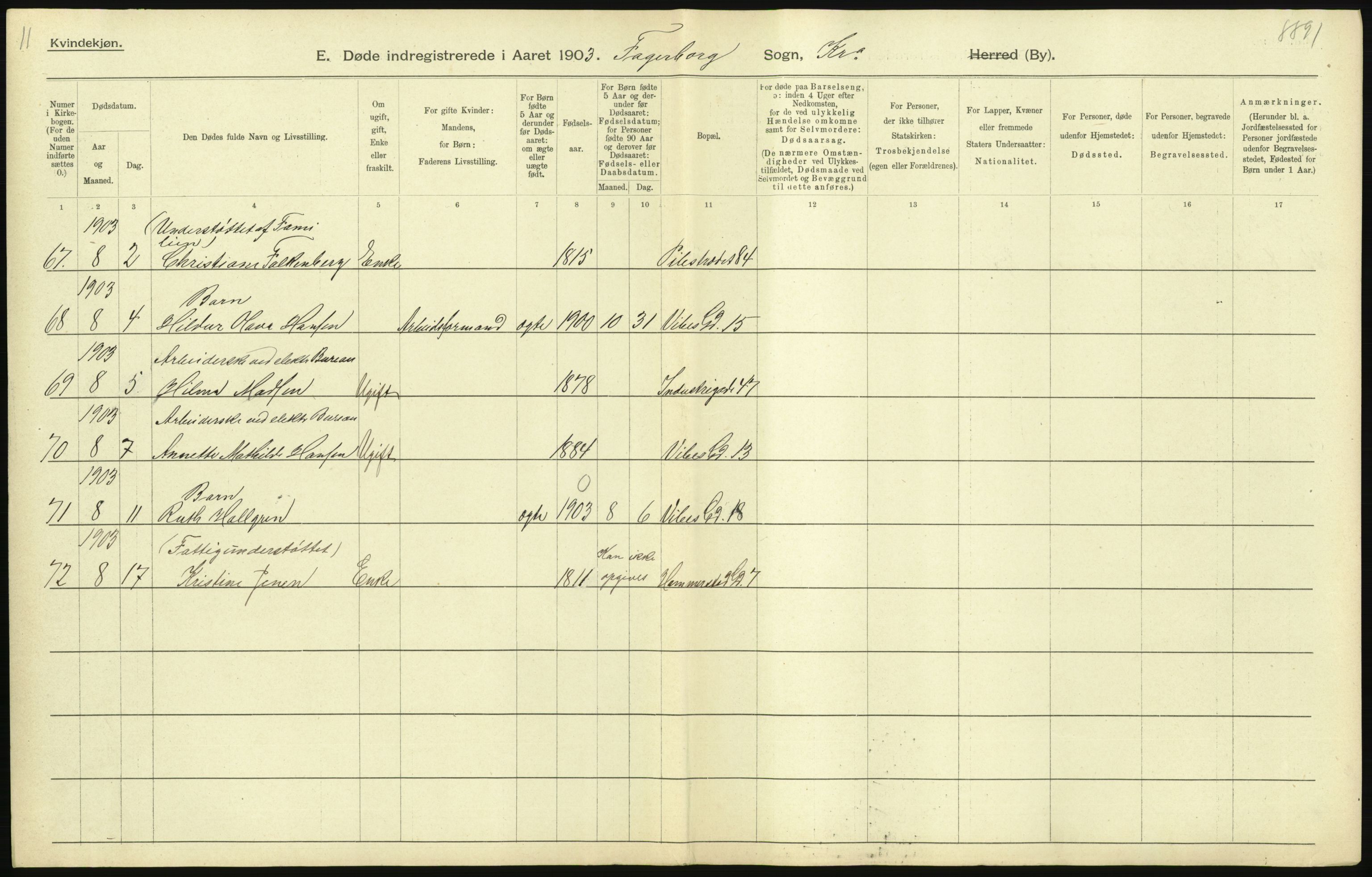 Statistisk sentralbyrå, Sosiodemografiske emner, Befolkning, AV/RA-S-2228/D/Df/Dfa/Dfaa/L0004: Kristiania: Gifte, døde, 1903, s. 23