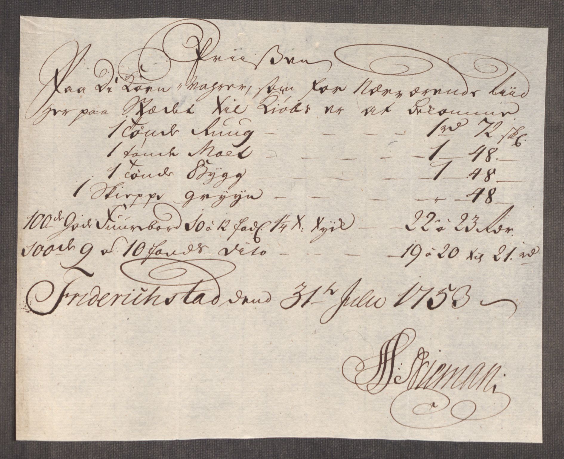 Rentekammeret inntil 1814, Realistisk ordnet avdeling, AV/RA-EA-4070/Oe/L0005: [Ø1]: Priskuranter, 1753-1757, s. 23