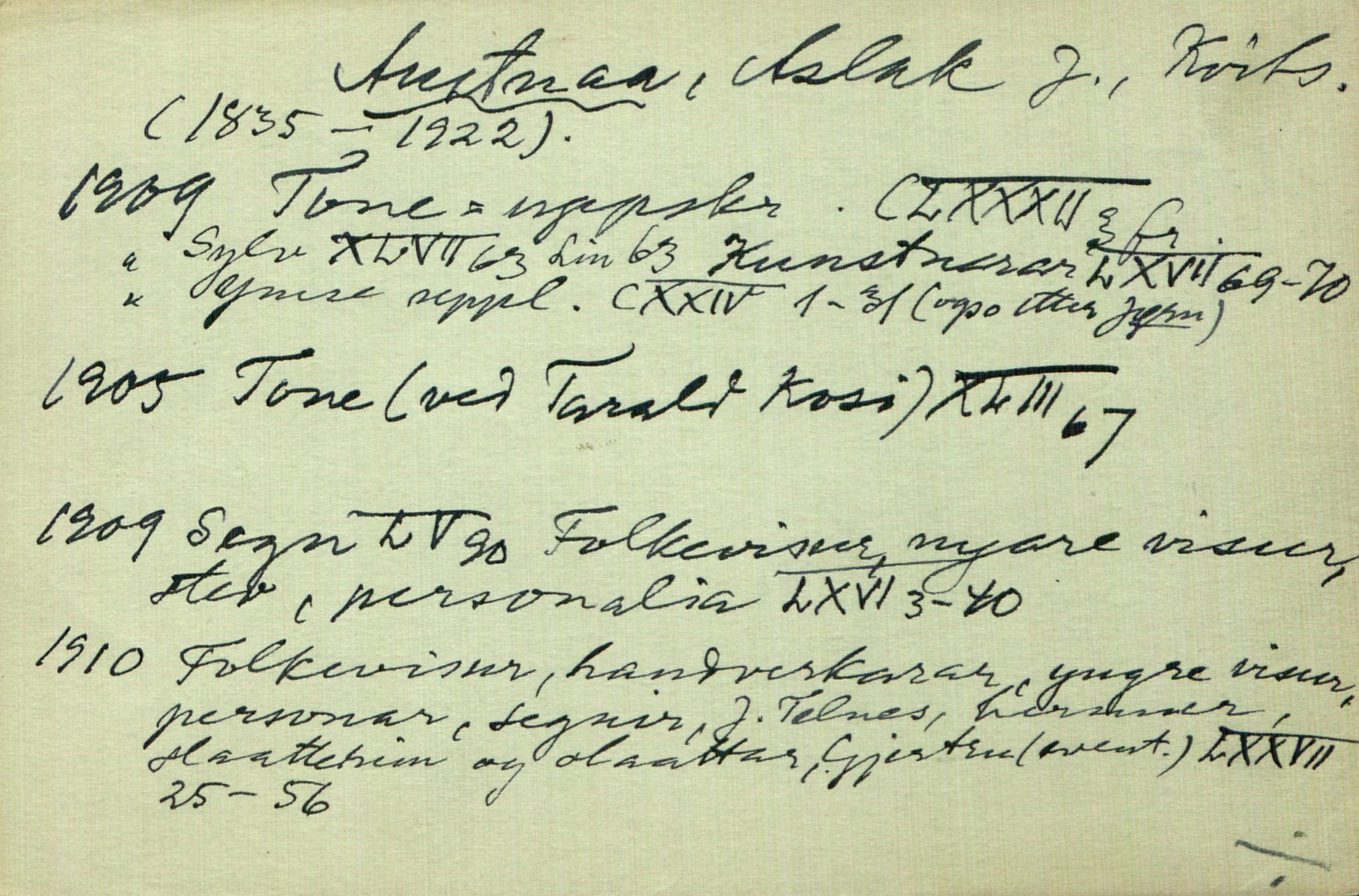Rikard Berge, TEMU/TGM-A-1003/I/L0001: Personregister- A, 1910-1950