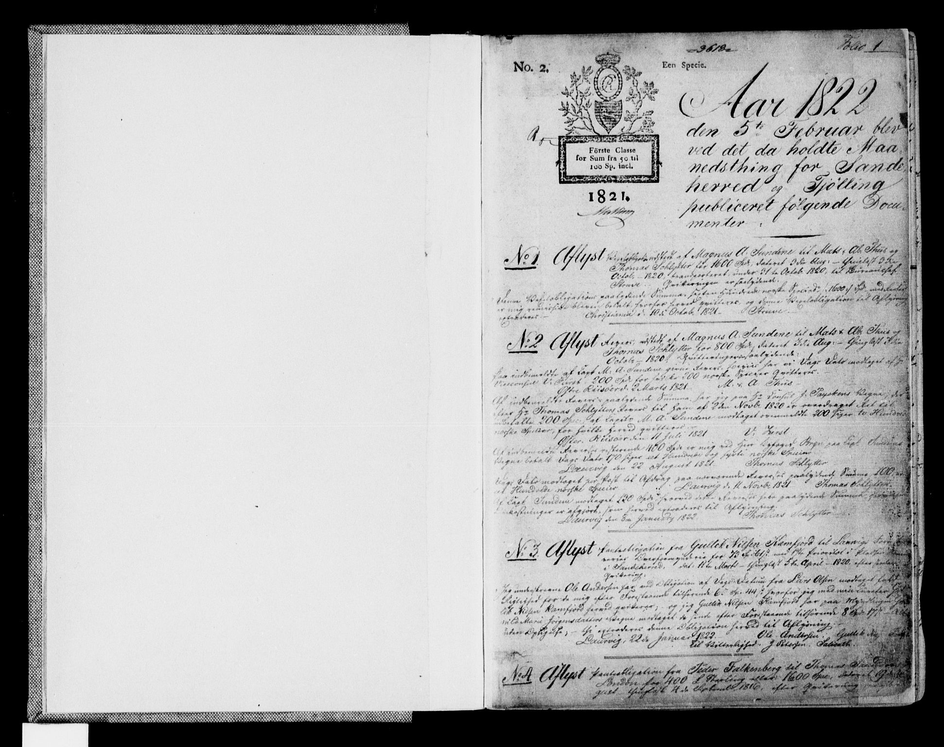Larvik sorenskriveri, AV/SAKO-A-83/G/Ga/Gab/L0006: Pantebok nr. II 6, 1822-1828, s. 1