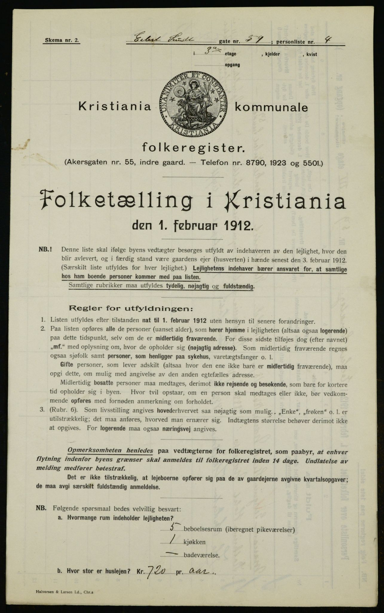 OBA, Kommunal folketelling 1.2.1912 for Kristiania, 1912, s. 19490