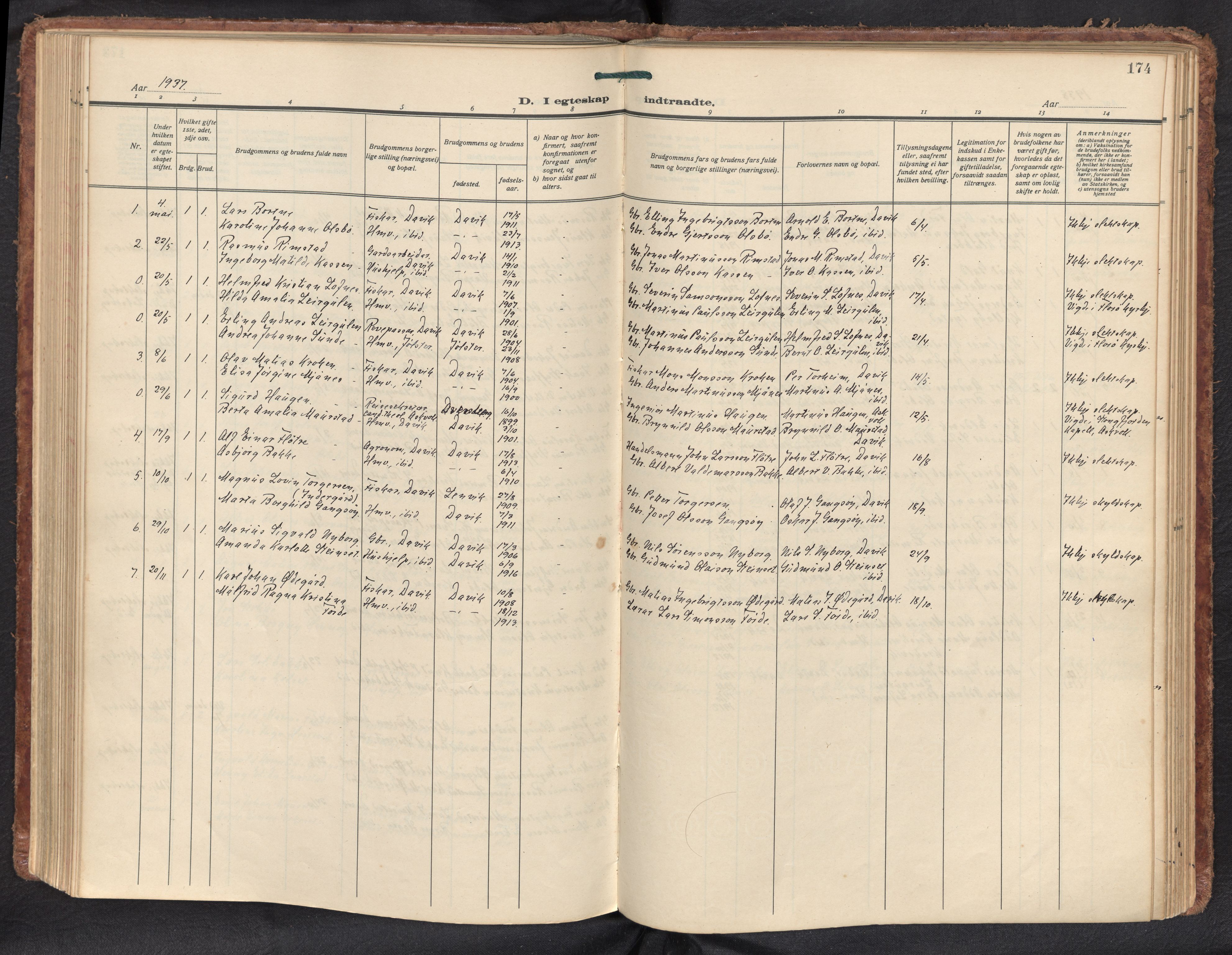Davik sokneprestembete, AV/SAB-A-79701/H/Haa/Haad/L0003: Ministerialbok nr. D 3, 1931-1952, s. 173b-174a