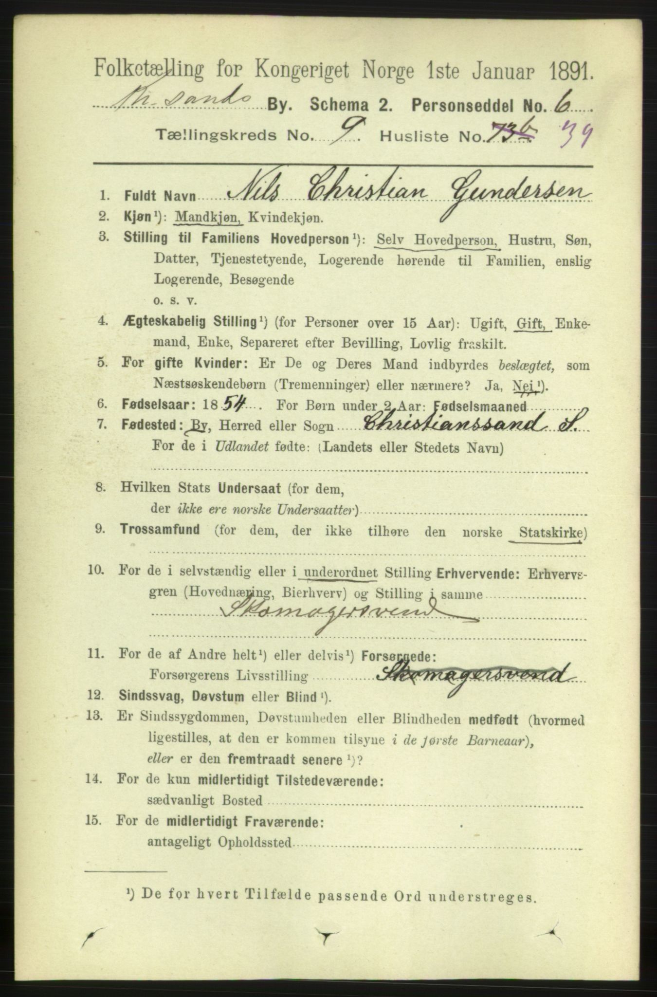 RA, Folketelling 1891 for 1001 Kristiansand kjøpstad, 1891, s. 5311