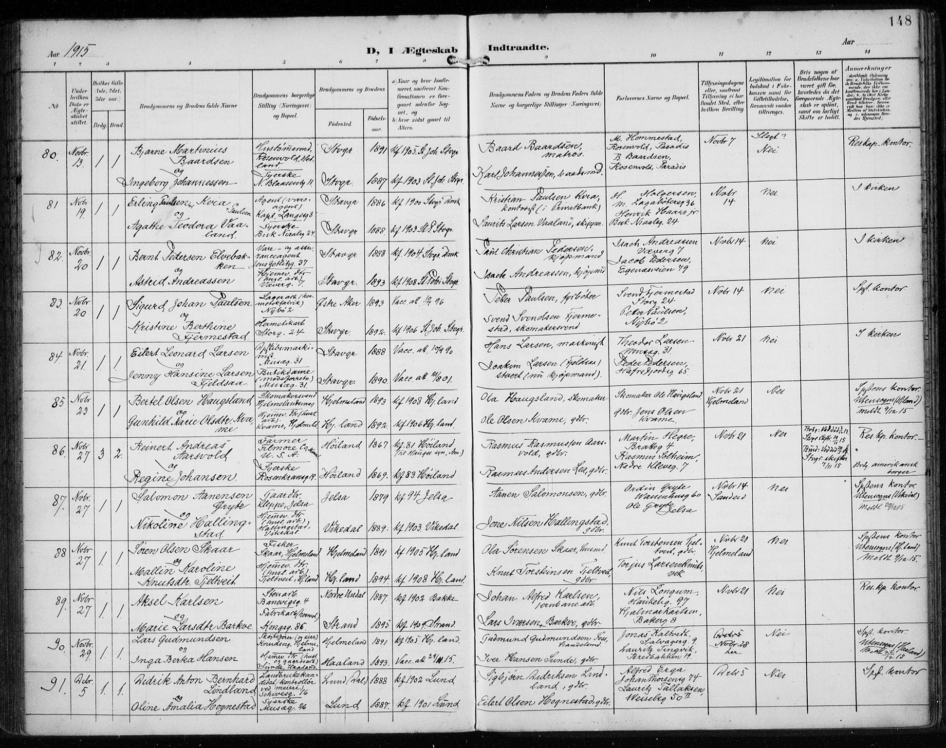 St. Petri sokneprestkontor, AV/SAST-A-101813/002/A/L0003: Ministerialbok nr. A 24, 1900-1921, s. 148