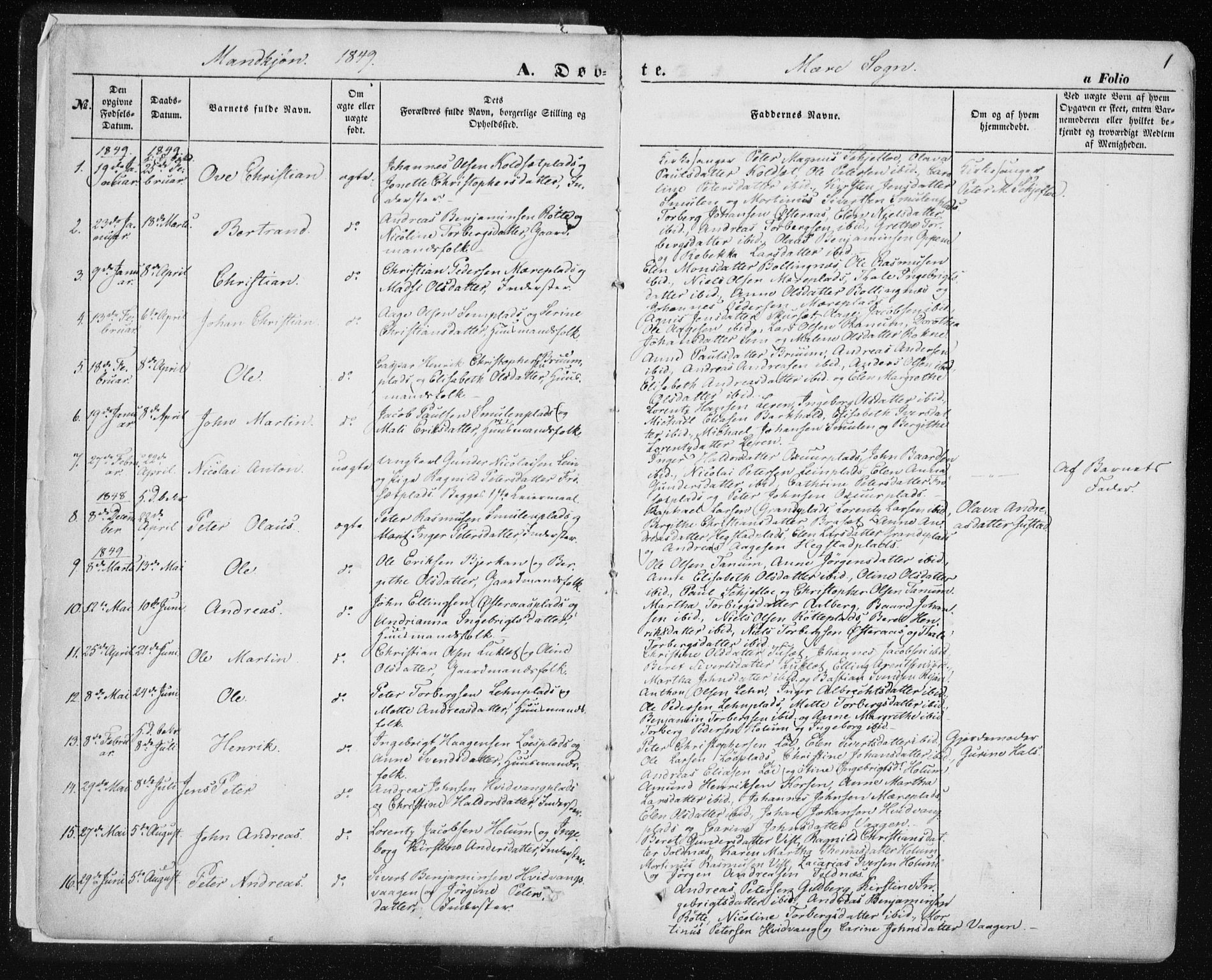 Ministerialprotokoller, klokkerbøker og fødselsregistre - Nord-Trøndelag, SAT/A-1458/735/L0342: Ministerialbok nr. 735A07 /1, 1849-1862, s. 1