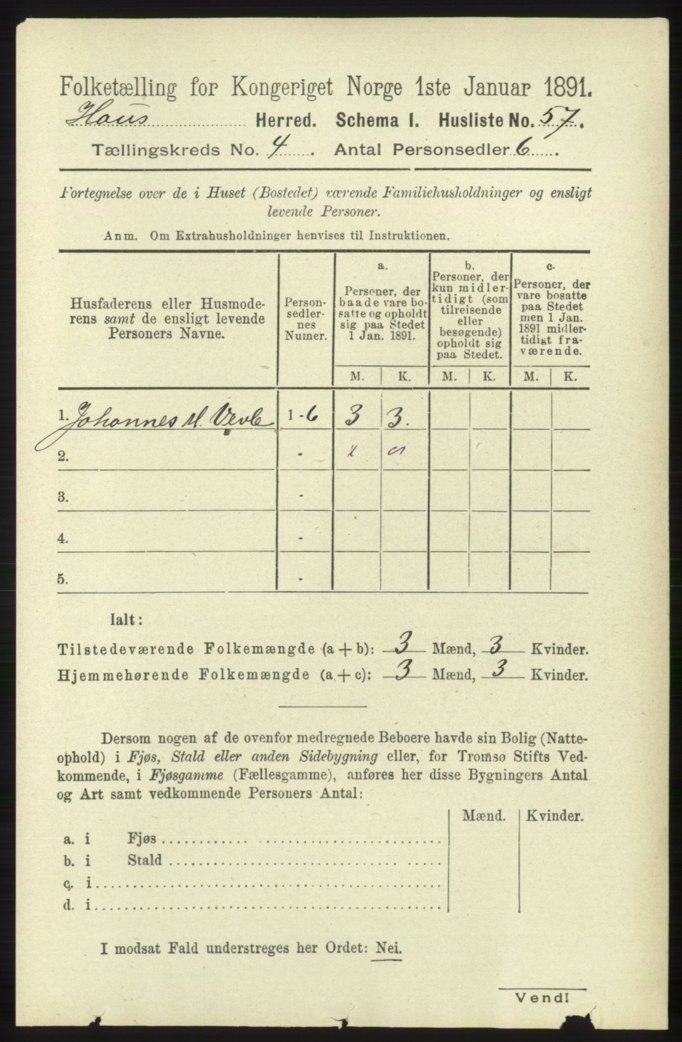 RA, Folketelling 1891 for 1250 Haus herred, 1891, s. 1398