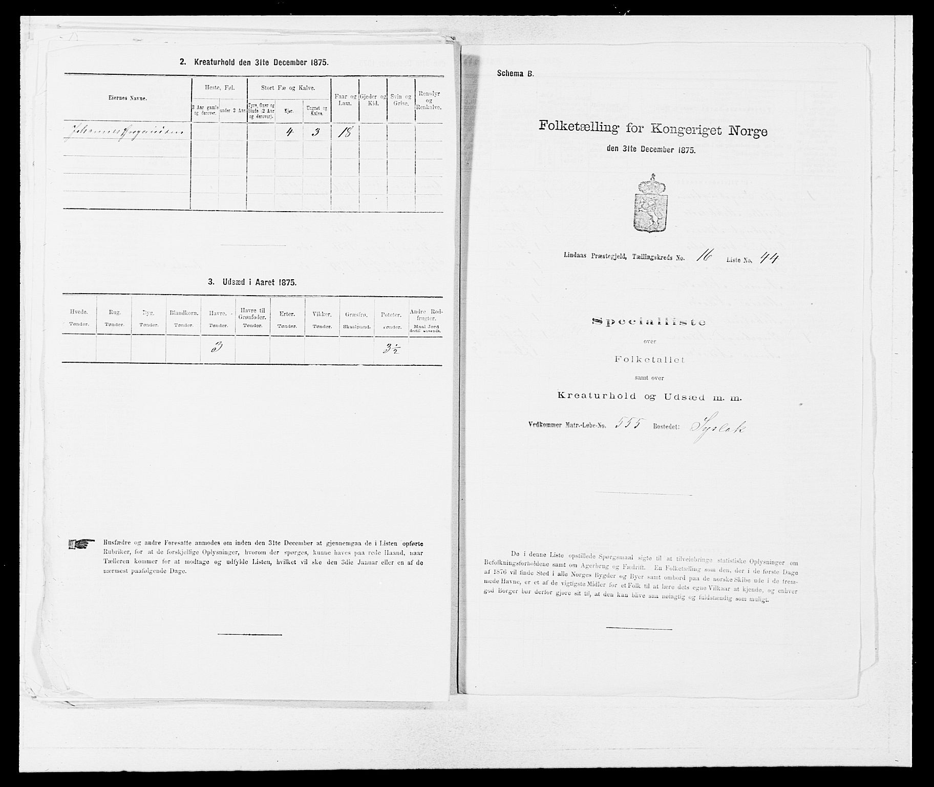 SAB, Folketelling 1875 for 1263P Lindås prestegjeld, 1875, s. 1686