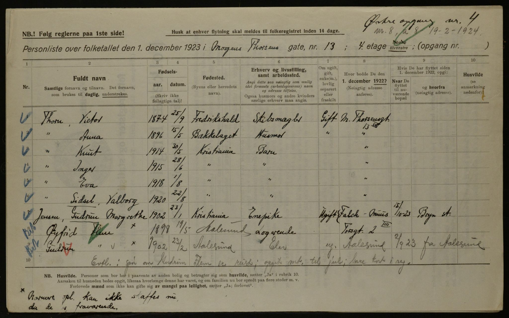 OBA, Kommunal folketelling 1.12.1923 for Kristiania, 1923, s. 72616