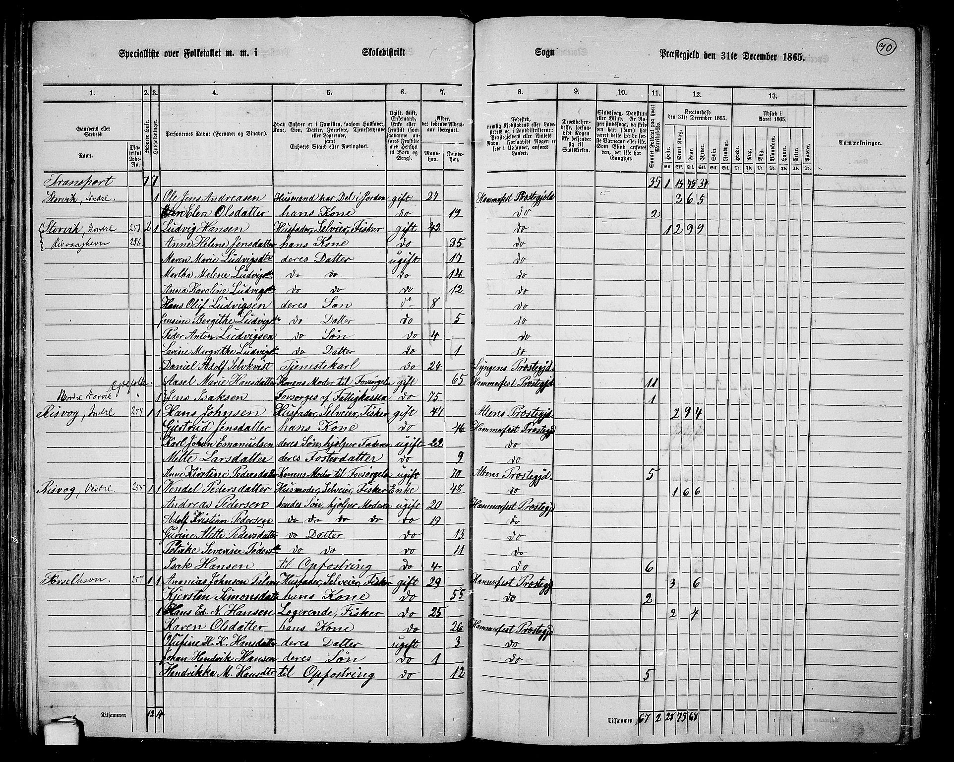 RA, Folketelling 1865 for 2016L Hammerfest prestegjeld, Hammerfest landsokn, 1865, s. 62