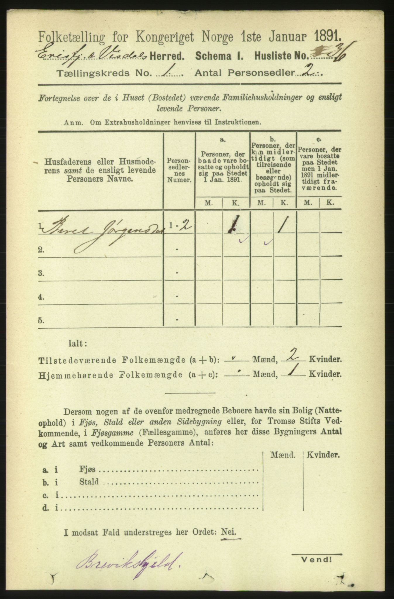 RA, Folketelling 1891 for 1542 Eresfjord og Vistdal herred, 1891, s. 58